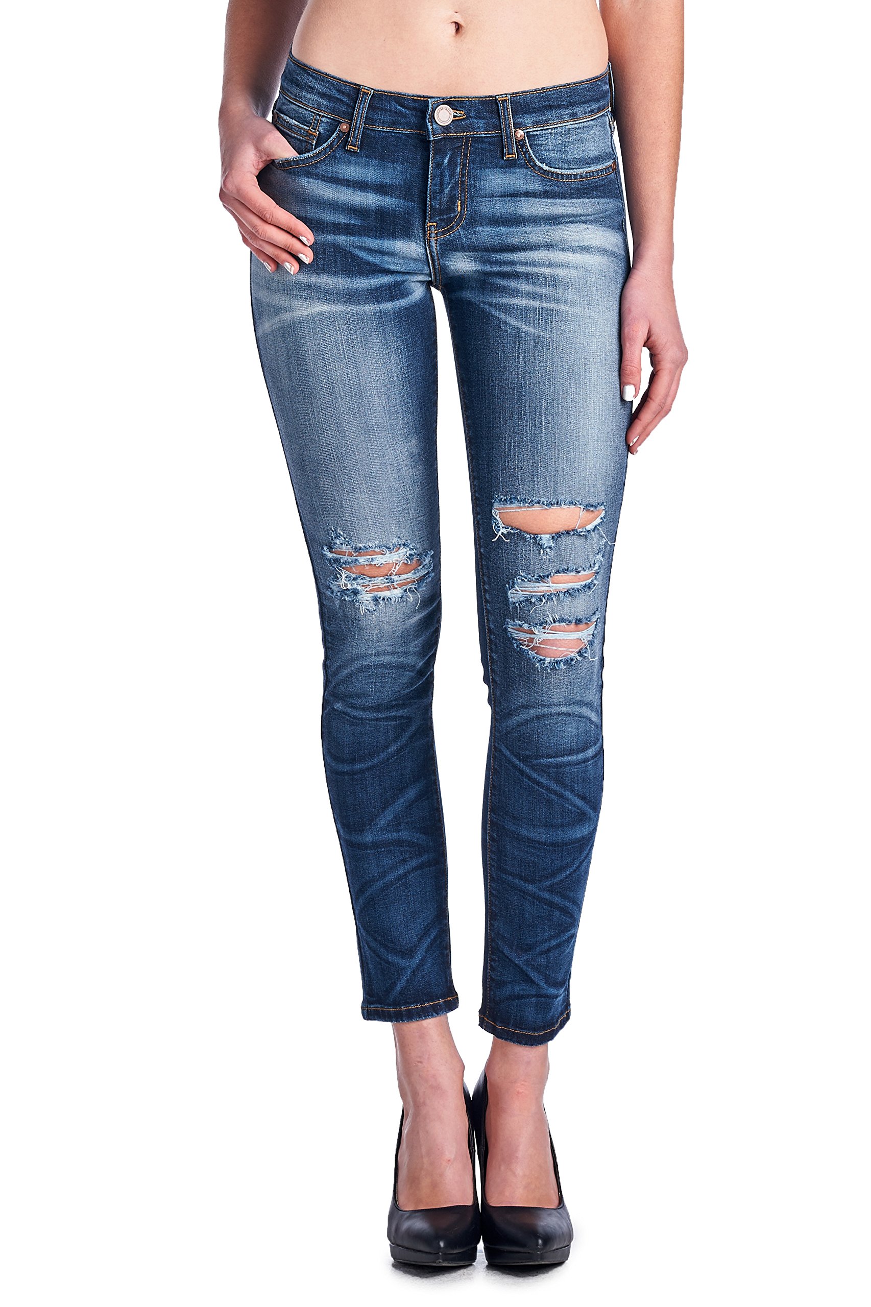 Angry Rabbit Women's Premium Designer Distressed Heavy Wash Ankle Skinny Jeans - Trendy Ripped Denim Pants for Casual Outfits & Streetwear Fashion