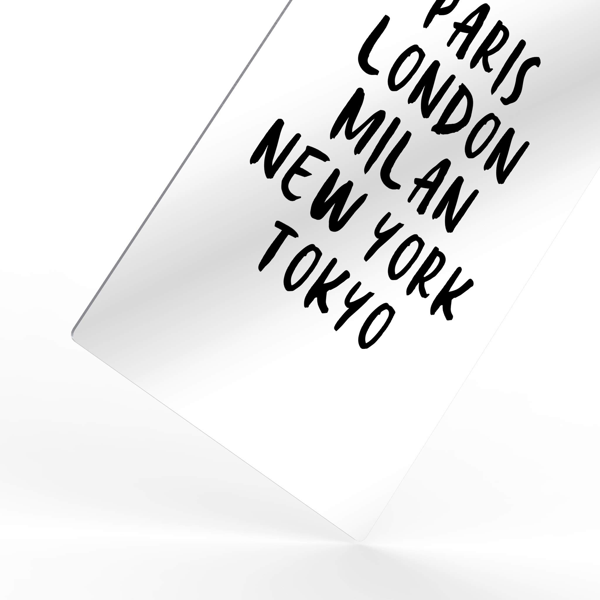 HB Art Design Paris London Milan New York Tokyo Black & White City Skyline Metal Wall Art - Modern Fashion Lettering Print for Office, Dorm, Bathroom, Living Room & Bedroom Decor - Ready to Hang 30x20 Inches - Perfect for Urban Chic Home & Workspace Aesthetics