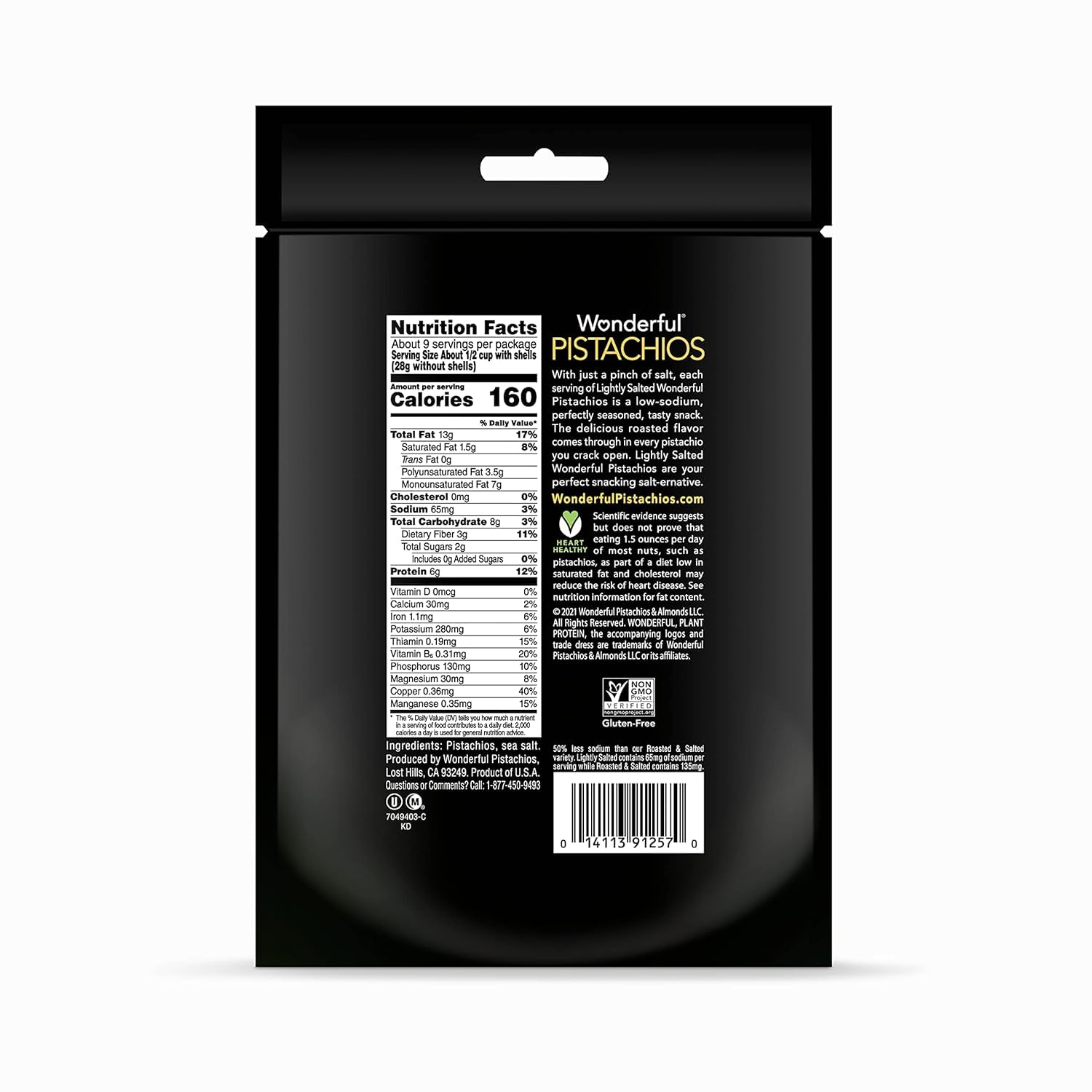 Wonderful Pistachios In Shell, Lightly Salted - 16oz Resealable Bag | High Protein, Gluten Free Healthy Snacks | Perfect for Office, Hiking & Movie Night Snacking