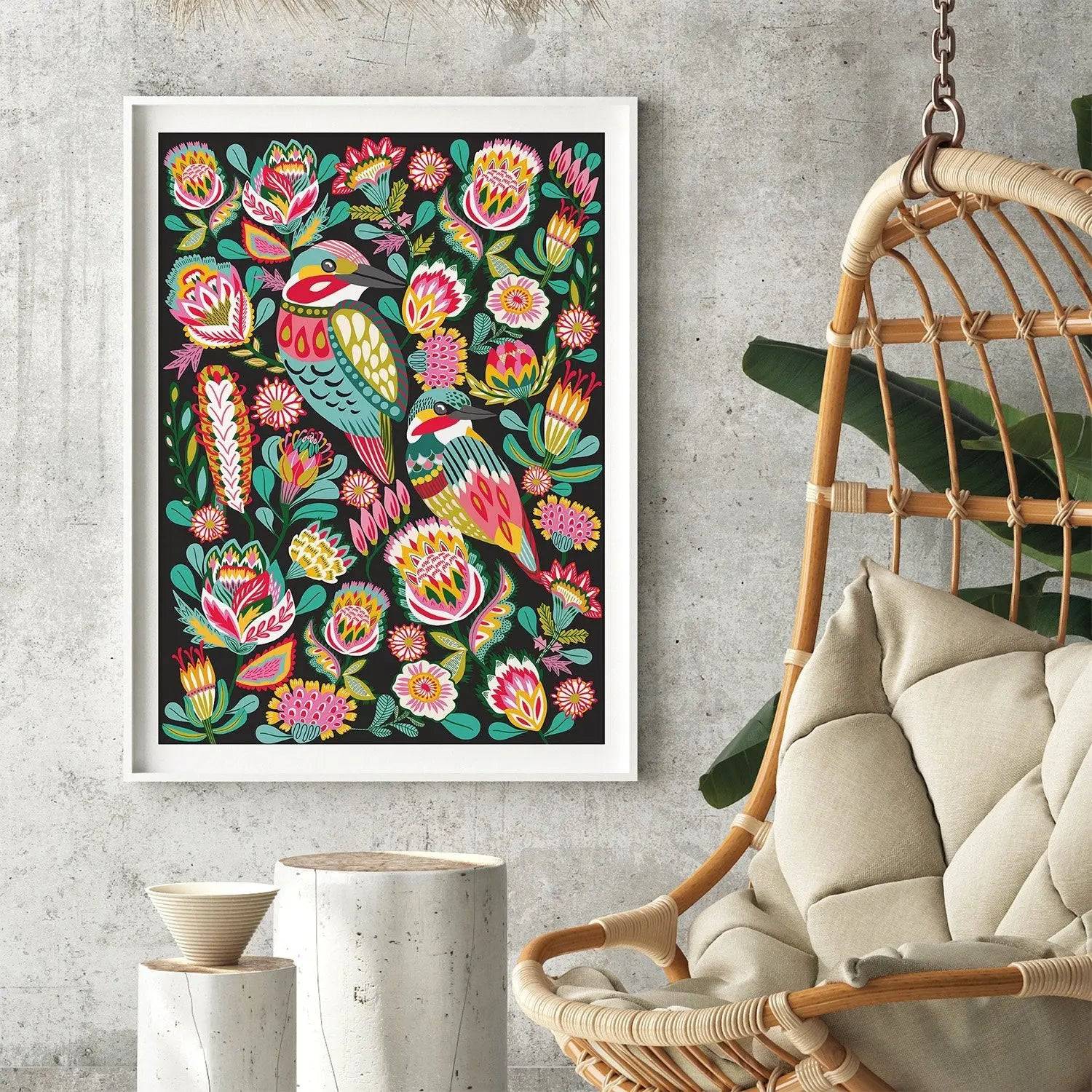Kingfisher Birds Australian Wall Art Print - Vibrant Wildlife Home Decor for Living Room, Bedroom & Office | Nature-Inspired Canvas Painting