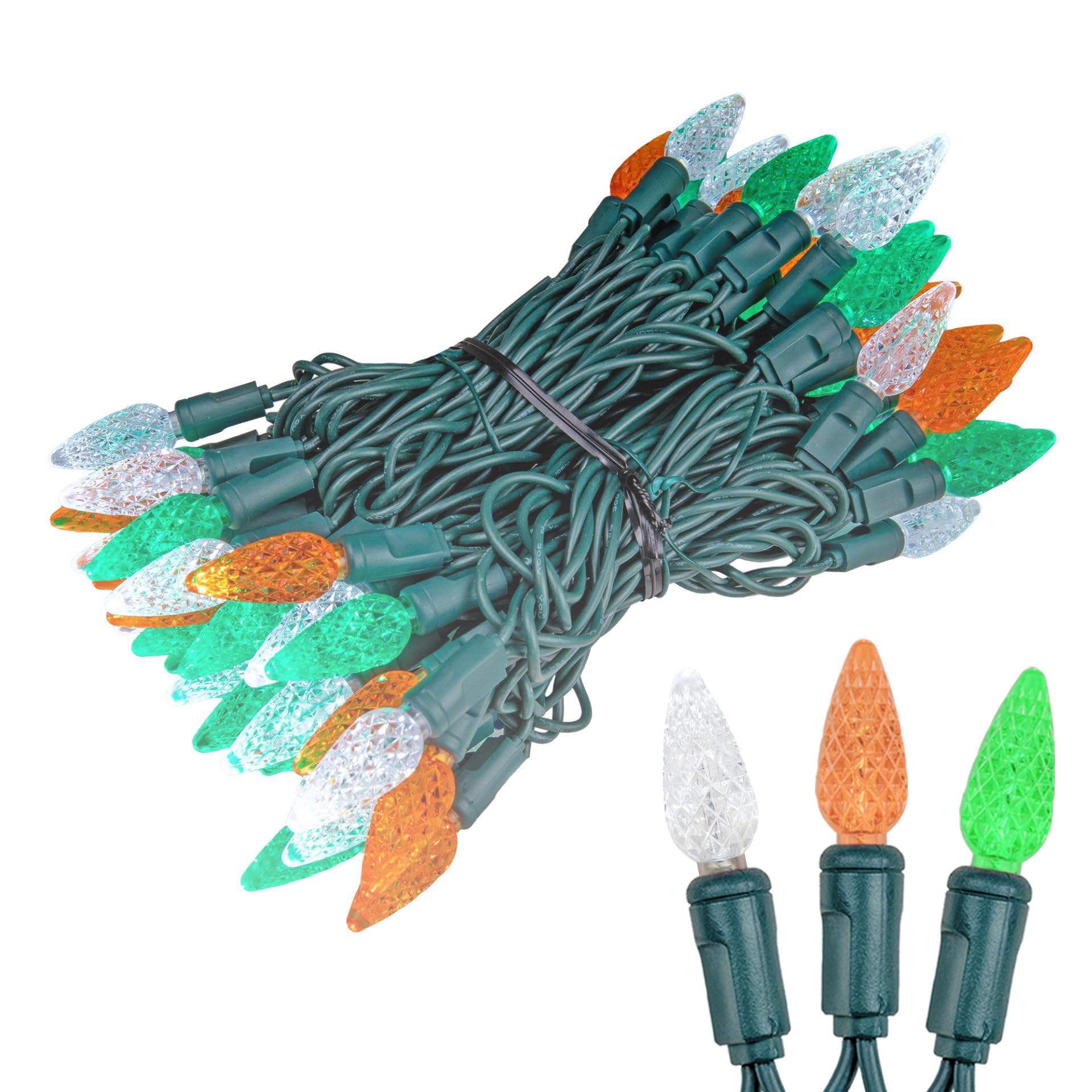 70 LED C6 St. Patrick's Day String Lights - 24FT Commercial Grade Green/White/Orange LED Christmas Lights for Outdoor Tree Decorations, Party & Holiday Decor