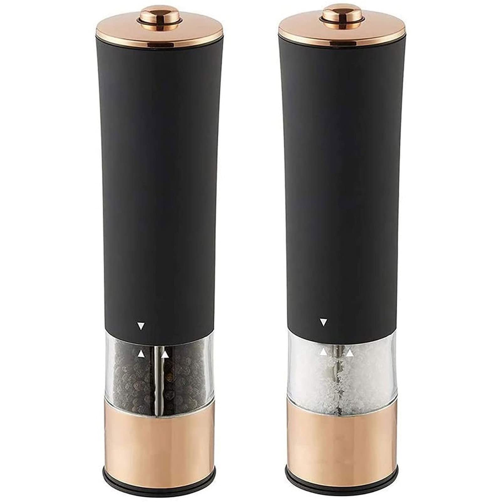 Premium Electric Salt and Pepper Grinder Set - Battery Operated Stainless Steel Mill with LED Light - Adjustable Ceramic Grinders (2 Pack, Black) - Perfect for Kitchen, Dining Table & Outdoor BBQ