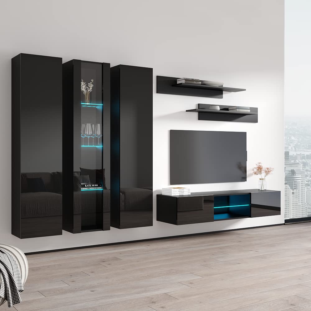 Modern Floating TV Stand with Storage & LED Lights - Wall-Mounted Entertainment Center for Bedroom & Living Room - 33