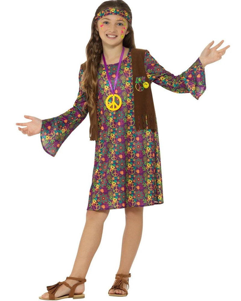 60s Flower Hippie Girls Costume - Vintage 1960s Hippie Outfit for Women & Teens - Perfect for Halloween, Theme Parties & Music Festivals