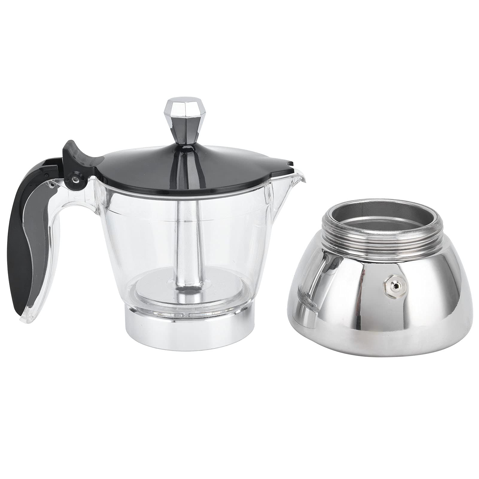 Stainless Steel 4-Cup Moka Pot Coffee Maker with Crystal Glass Top - Stovetop Espresso Maker for Home & Kitchen - Perfect for Espresso, Latte & Cappuccino