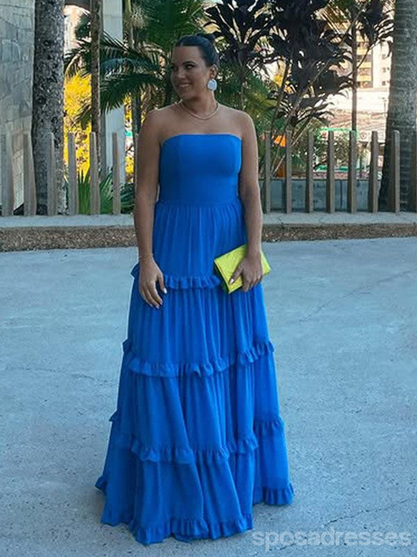 Elegant Blue A-Line Strapless Long Party Prom Dress - Evening Gown for Women | Formal Gala, Homecoming, Wedding Guest & Special Occasions