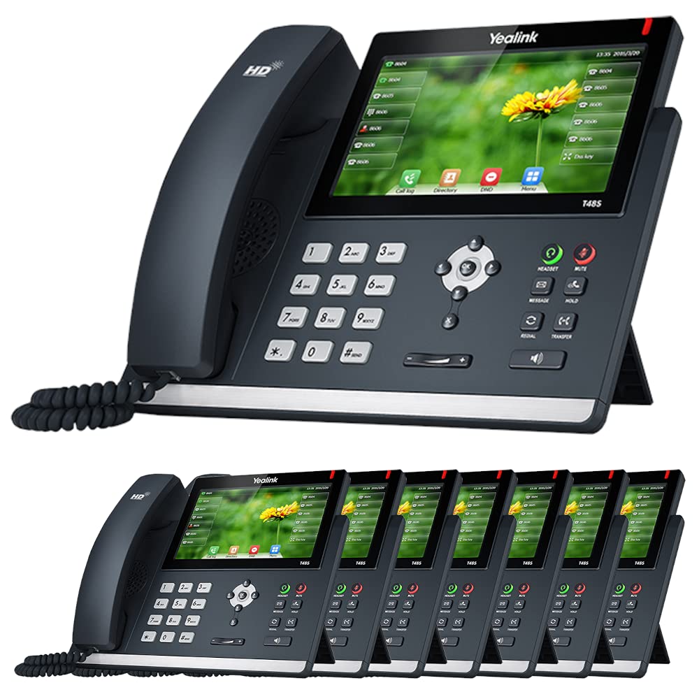 Yealink SIP-T48S Business IP Phone System - 8 Phone Bundle with Voicemail, Auto Attendant, Call Recording | Includes 1 Year Free TWAComm.com Service | Ideal for Office, Call Center & Remote Work Teams