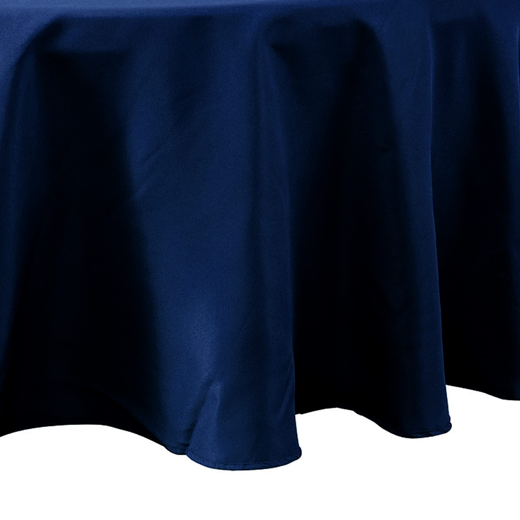 132-Inch Round Premium Polyester Tablecloth - Elegant Navy Table Cover for Birthdays, Weddings & Receptions, Durable & Machine Washable with Finished Hems - Perfect for Home Decor, Party Decorations & Event Centerpieces