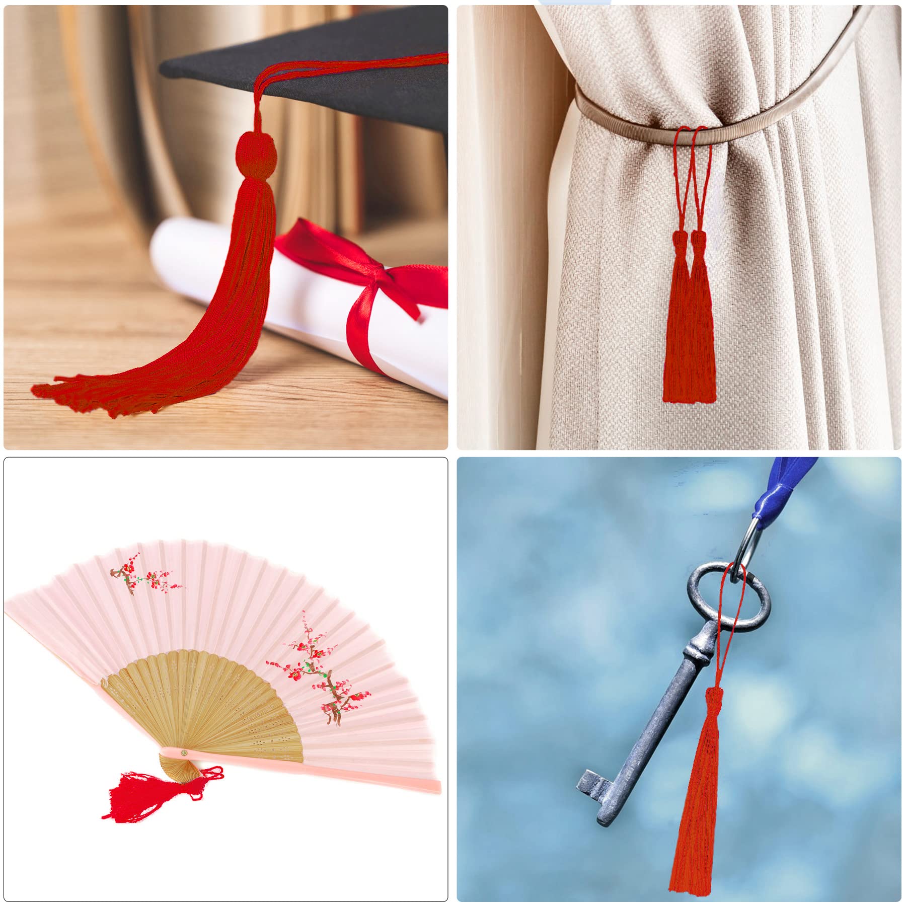 100 Pcs Red Bookmark Tassels for DIY Crafts, Keychains & Jewelry Making - Graduation Tassel Charms, Mini Book Accessories for Reading & Gifts - Perfect for Scrapbooking, Party Favors & School Projects