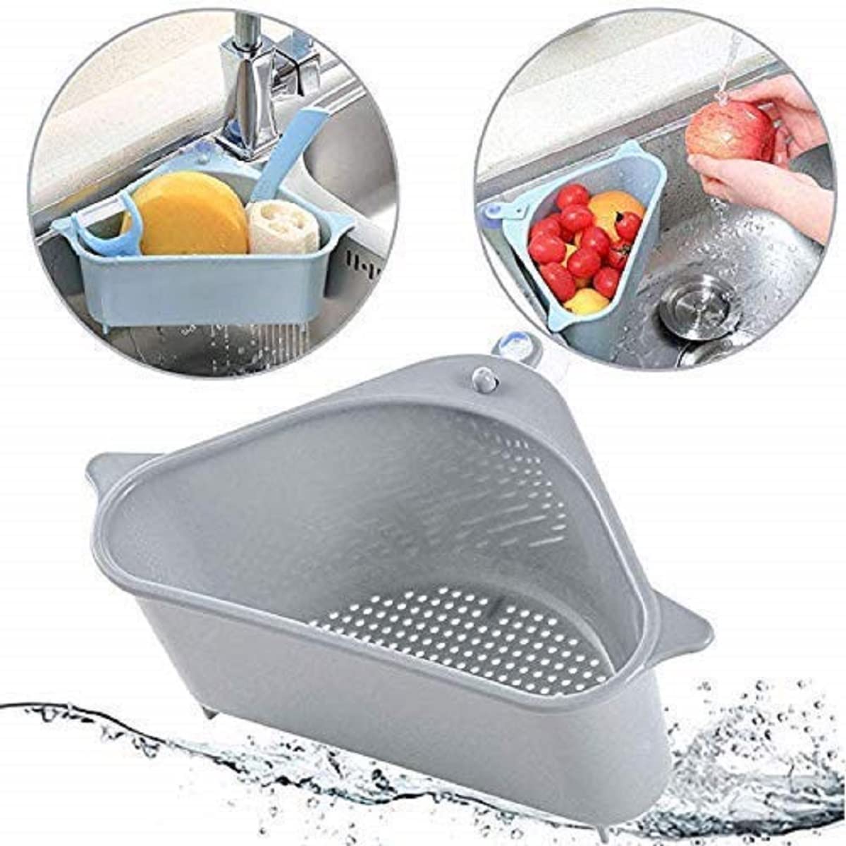 KKR Enterprise® Plastic Triangle Drain Shelf with Suction Cups - Multicolor Kitchen Sink Organizer for Sponge, Soap & Dish Brush | Space-Saving Bathroom & Kitchen Storage Solution