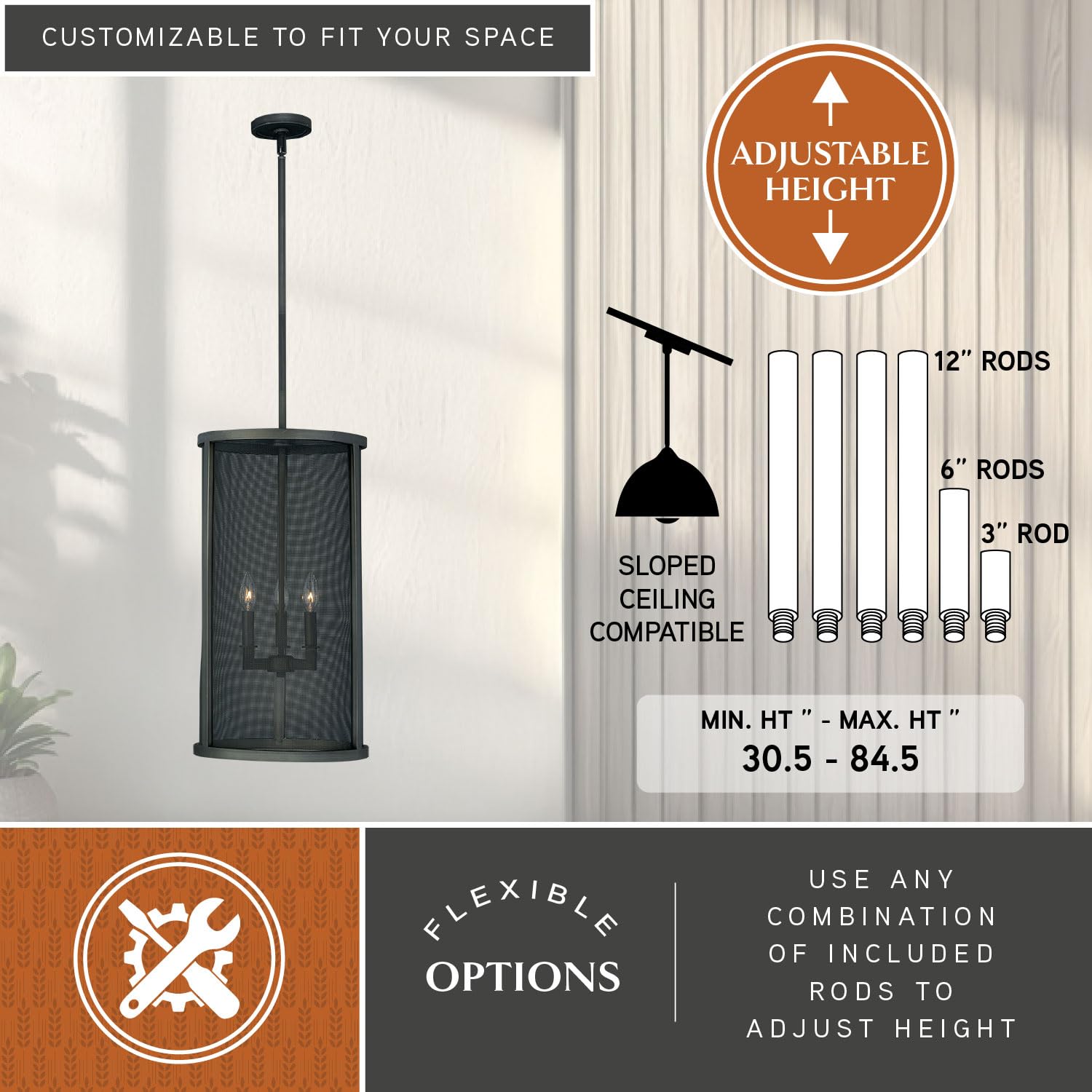 VAXCEL Wicker Park 3-Light Black Industrial Candle Cylinder Pendant Light Fixture - Perfect for Kitchen Island, Dining Room, and Farmhouse Decor