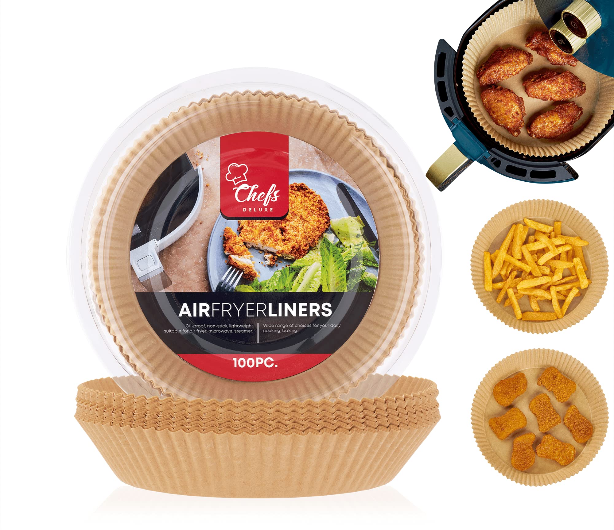 Non-Stick Air Fryer Parchment Paper Liners 100Pcs - Disposable Chef's Deluxe Baking Sheets for Air Fryer Basket - Perfect for Cooking, Roasting & Healthy Meals - Ideal for Family Dinners, Meal Prep & Quick Snacks