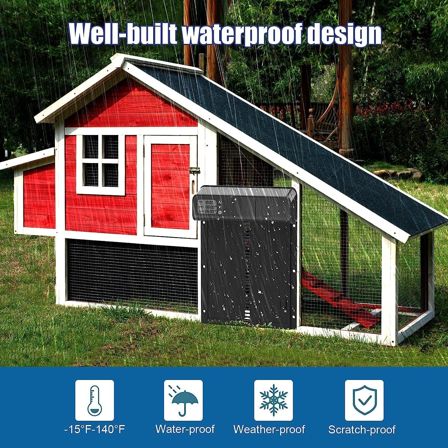 Automatic Chicken Coop Door with Timer - Battery Powered Aluminum Poultry Gate with Gear Lifter, Morning/Evening Delay & LED Display | Perfect for Backyard Chicken Coops, Poultry Farms, and DIY Chicken Keepers