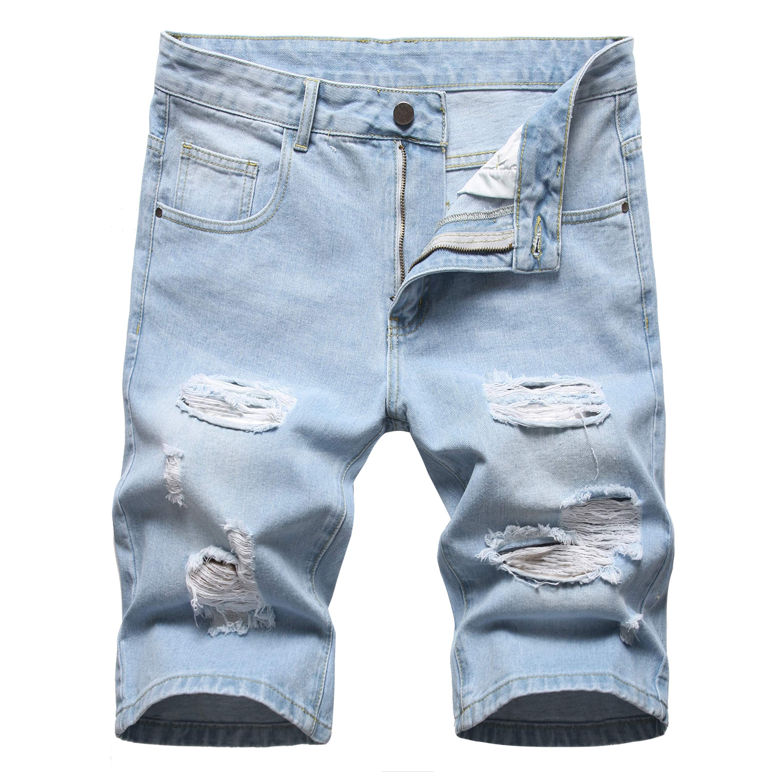 Men's Ripped Denim Shorts - Classic Relaxed Fit 5-Pocket Jean Shorts for Men | Casual Summer Wear, Beach Outings & Street Style Fashion