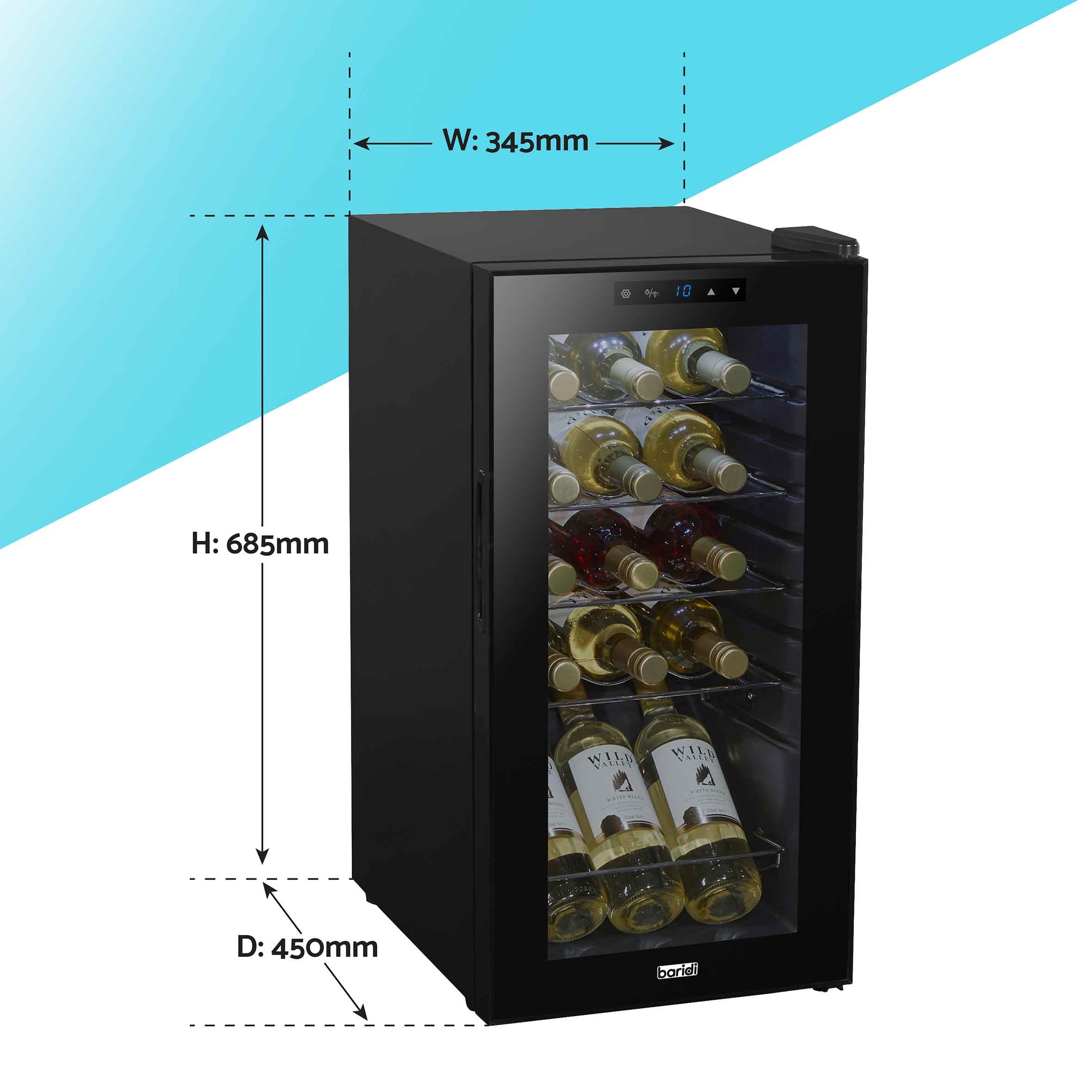 Baridi 15 Bottle Wine Cooler Refrigerator - Touch Screen Control, LED Interior Lighting, Black (DH5 Model) - Perfect for Home Bars, Kitchen Countertops & Wine Cellars
