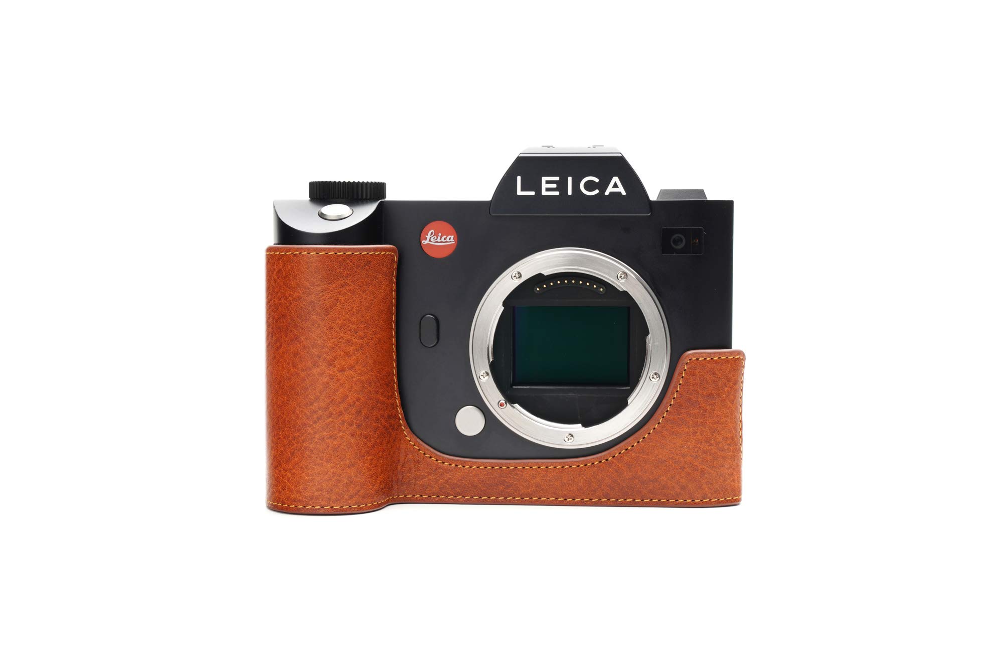 **Genuine Leather Leica SL Camera Case - Handmade Half Cover with Bottom Opening & Hand Strap (Lava Brown) | Perfect for Travel, Photography & Outdoor Adventures**