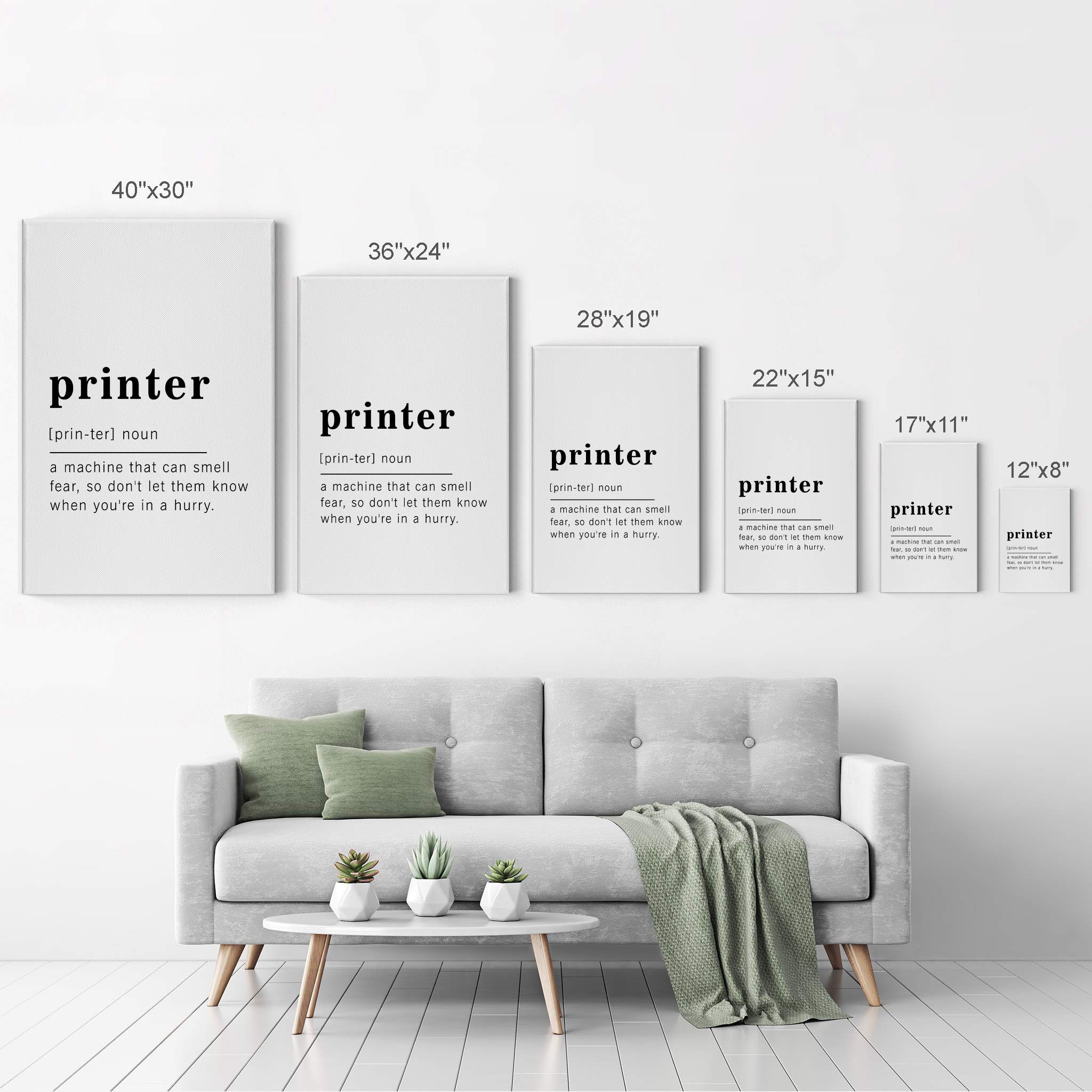 Funny Noun Dictionary Definition of Printer Canvas Print - Inspirational Quote Wall Art for Office, Living Room, Bedroom & Bathroom - Ready to Hang Home Decor (40x30 inches, Made in USA) - Perfect Gift for Tech Lovers & Office Humor