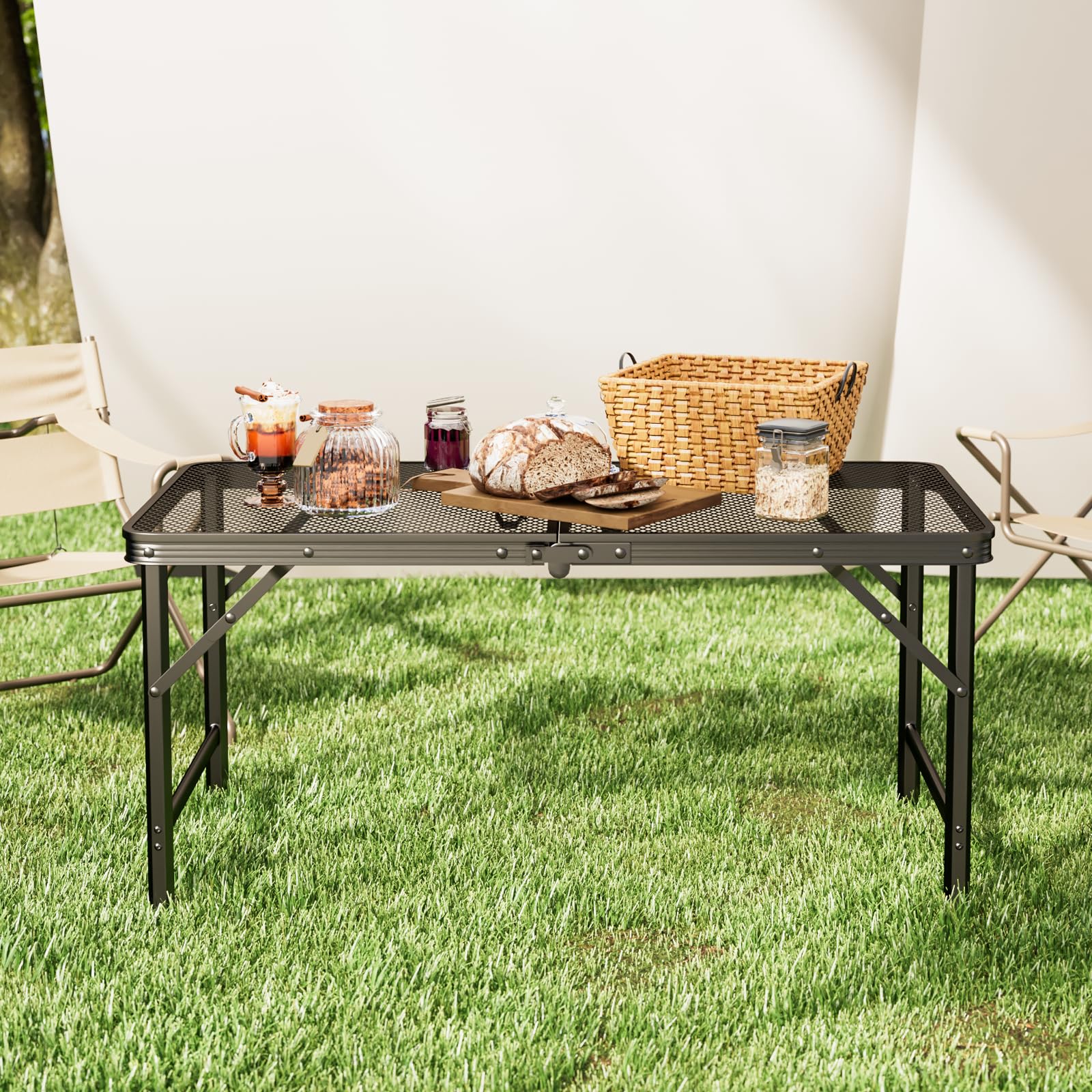 Magshion Adjustable Height Portable Folding Grill Table - Lightweight Aluminum Camping Table with Mesh Desktop for BBQ, Picnics & Outdoor Cooking | Perfect for Backyard, Beach and Tailgating Parties