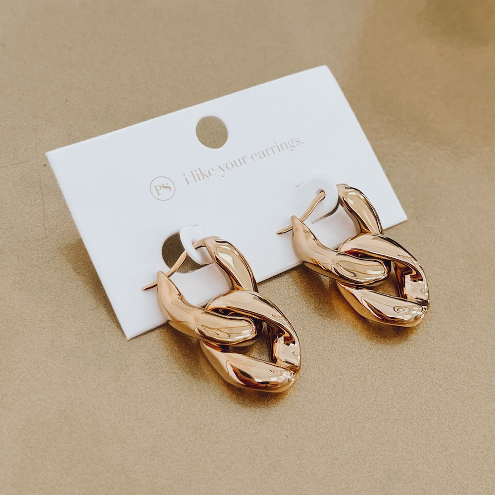 Urban Edge Gold Chain Link Earrings for Women - Waterproof & Hypoallergenic Fashion Jewelry - Perfect for Parties, Dating & Everyday Wear