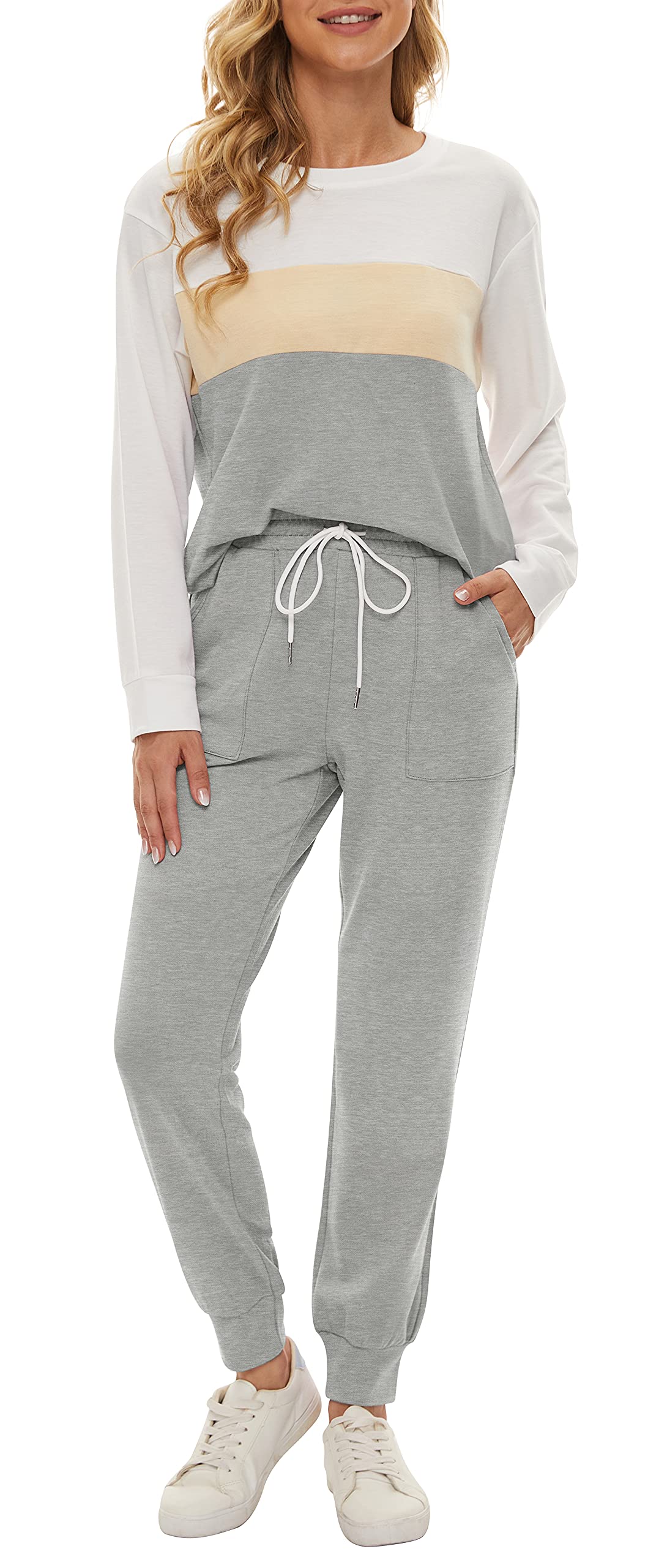 Fengbay Women's Two Piece Outfits - Long Sleeve Crewneck Pullover Tops & Pants Sweatsuit Lounge Set with Pockets | Cozy Loungewear for Home, Yoga, Travel & Casual Wear
