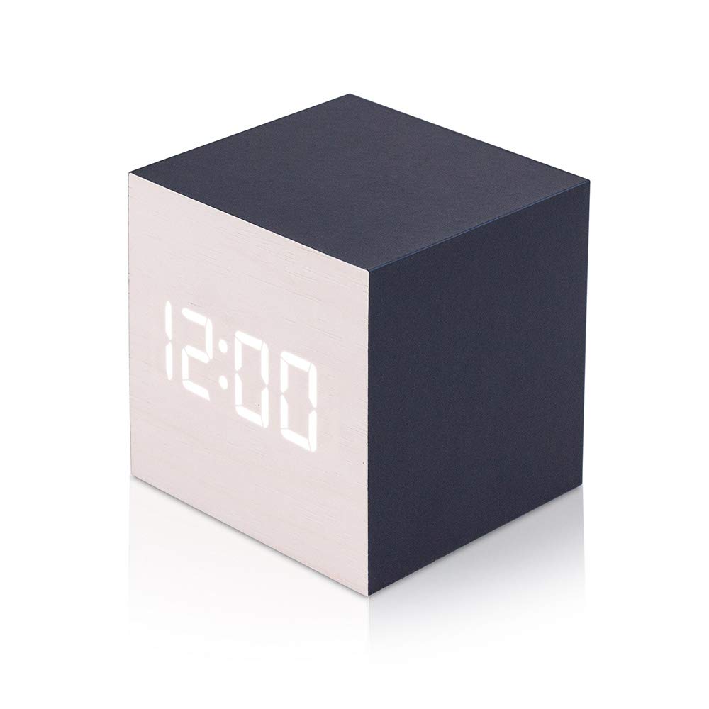 Wooden LED Digital Alarm Clock with Thermometer, Timer & Calendar - Bright Blue Display for Bedroom, Office, and Travel