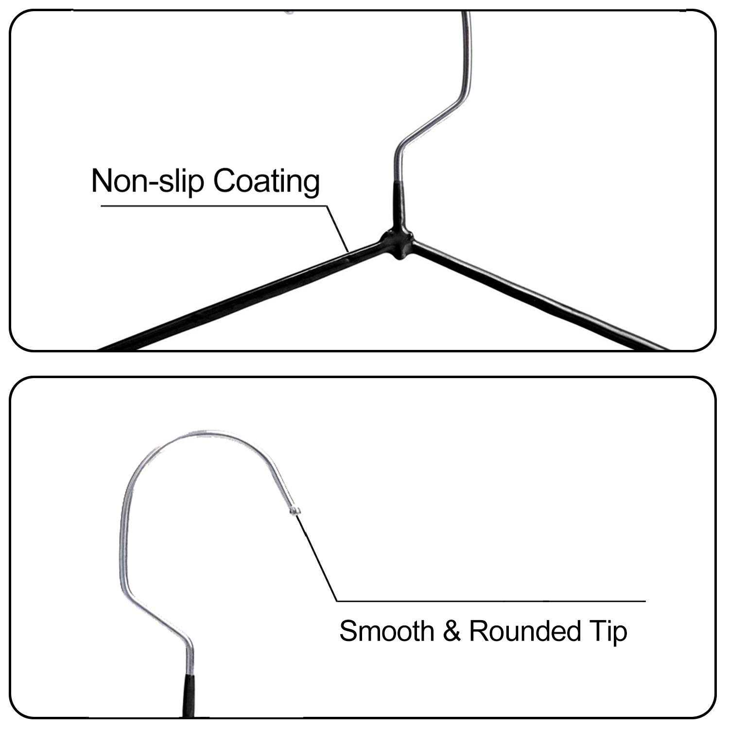 Non-Slip Metal Clothes Hangers - 40 Pack Space Saving Chrome & Black Rubber Coated Wire Hangers (16.5 Inch) for Shirts, Pants, Dresses - Perfect for Closet Organization & Travel Packing
