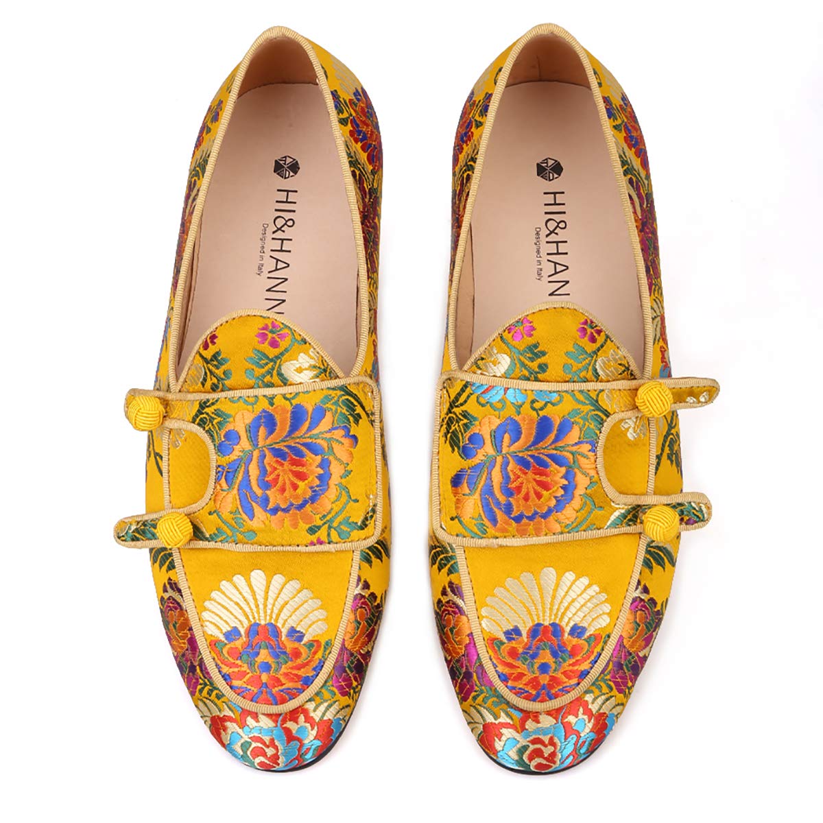 HI&HANN Men's Silk Loafers - Chinese Style Floral Embroidered Slippers for Wedding, Party & Formal Occasions | Comfortable Smoking Shoes for Grooms & Special Events