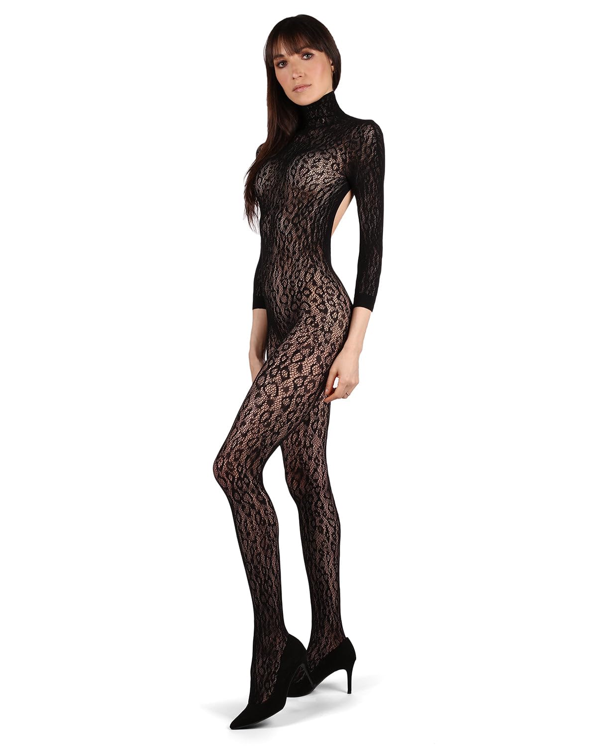 Wild Leopard Print Women's Long Sleeve Seamless Bodystocking - Sexy Lingerie for Date Night & Costume Parties