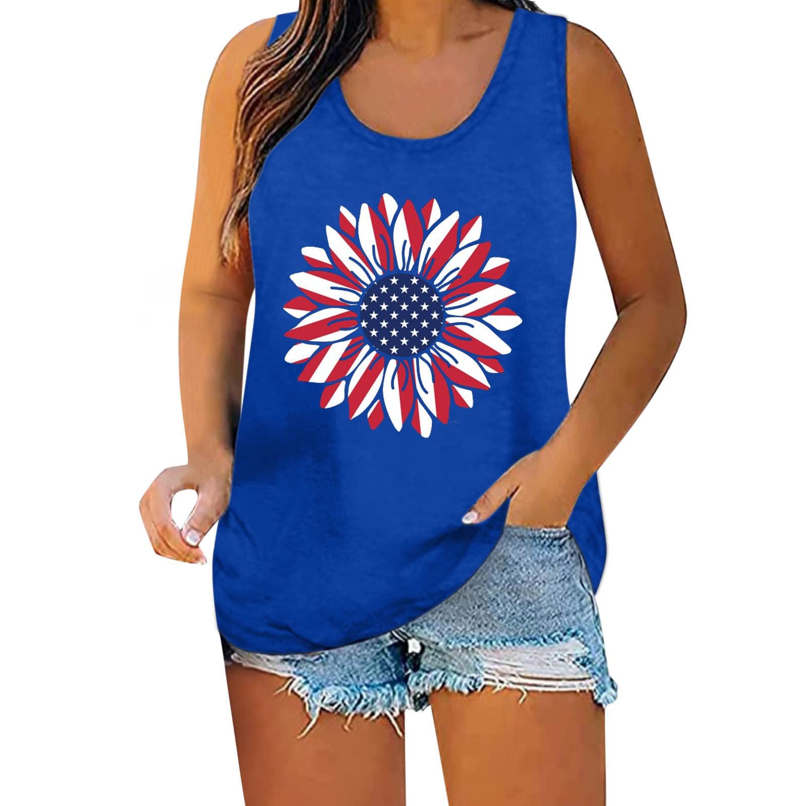 Women's Compression Tank Tops - Summer Sleeveless Workout Blouses with Independence Day Print | Casual Wear & Gym Fitness Apparel
