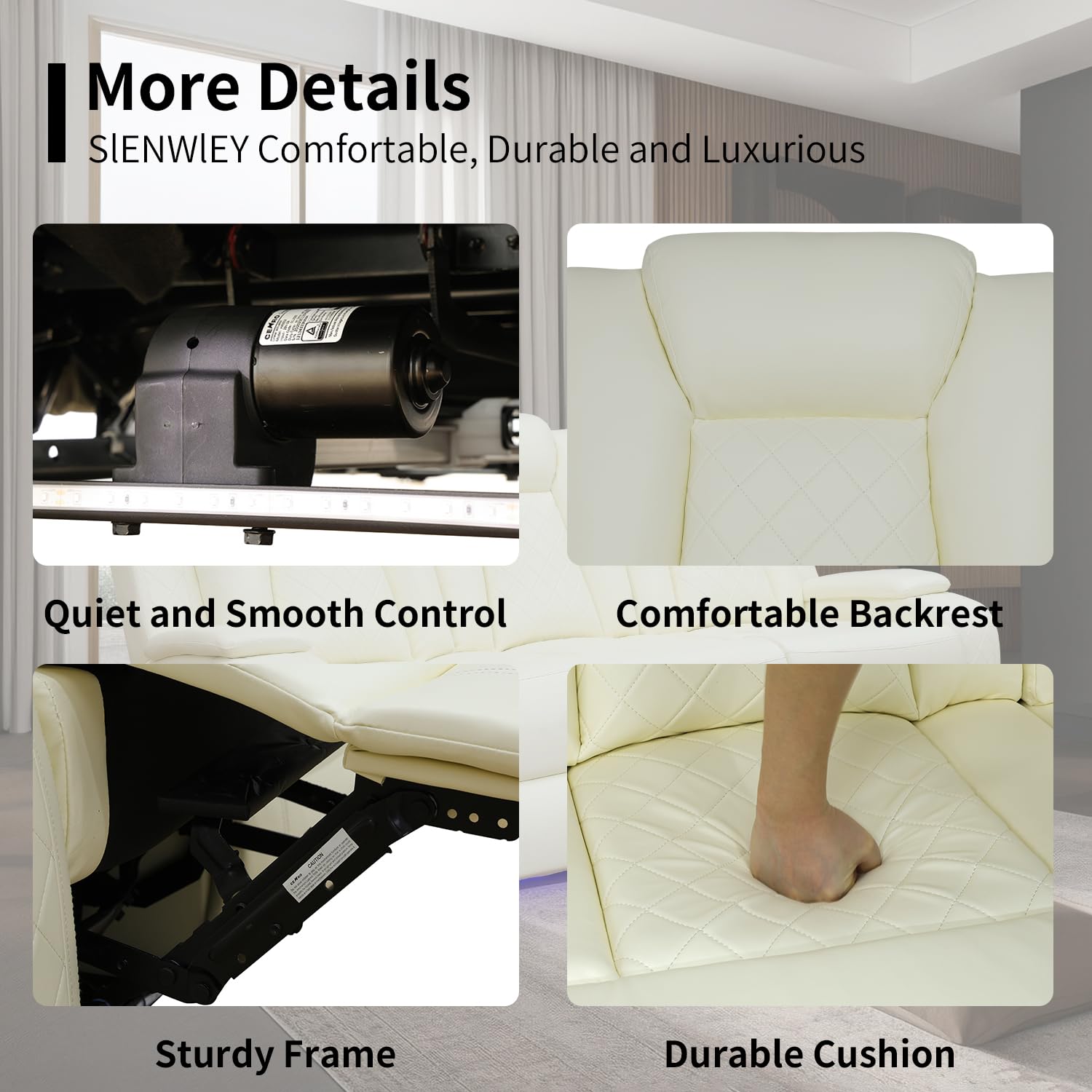 Premium White Leather Power Recliner Sofa with LED Lights - 84