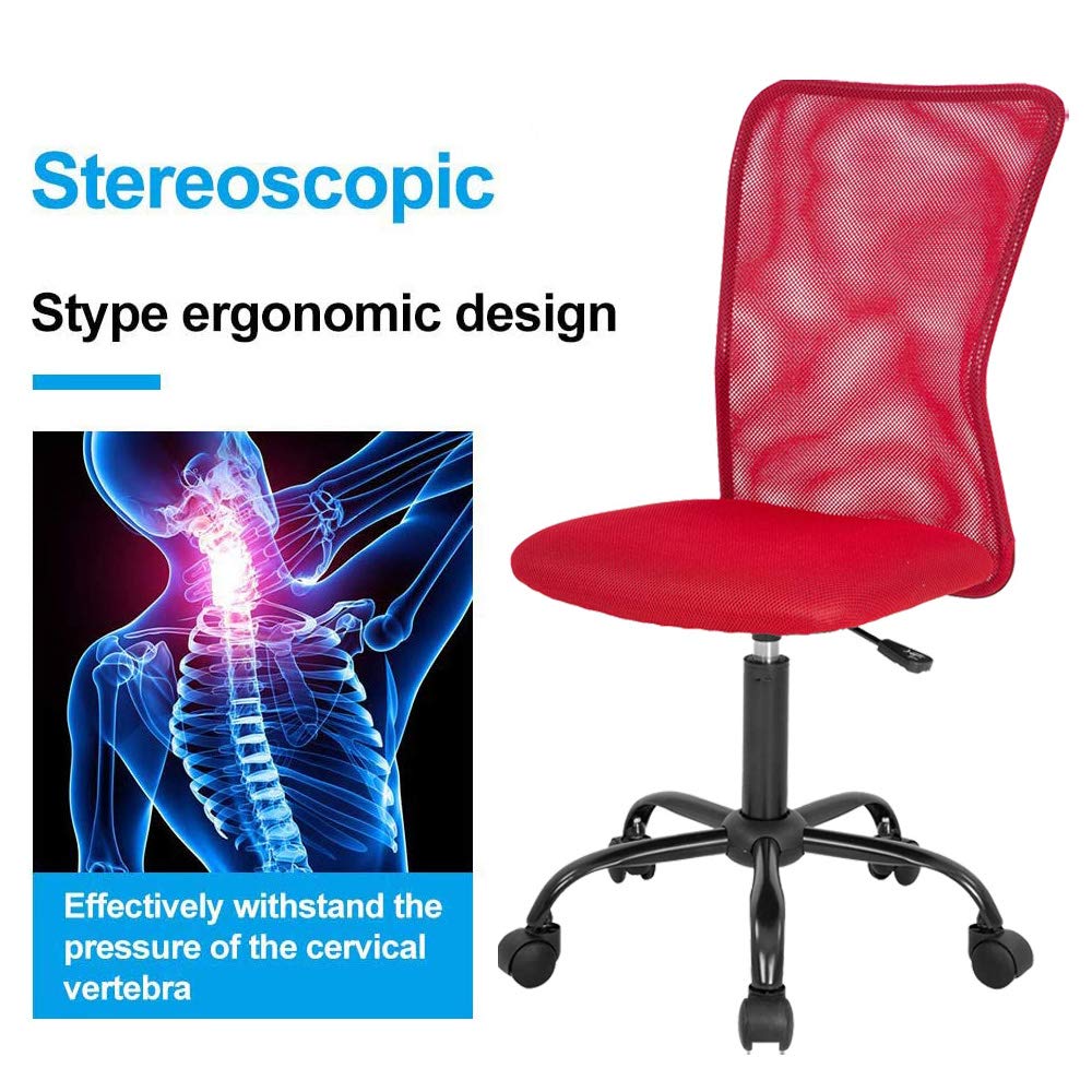 Ergonomic Mesh Task Chair - Breathable Home Office Chair with Adjustable Lumbar Support, Swivel Rolling Desk Chair for Women & Adults (Red) - Perfect for Long Work Hours, Gaming & Study Sessions
