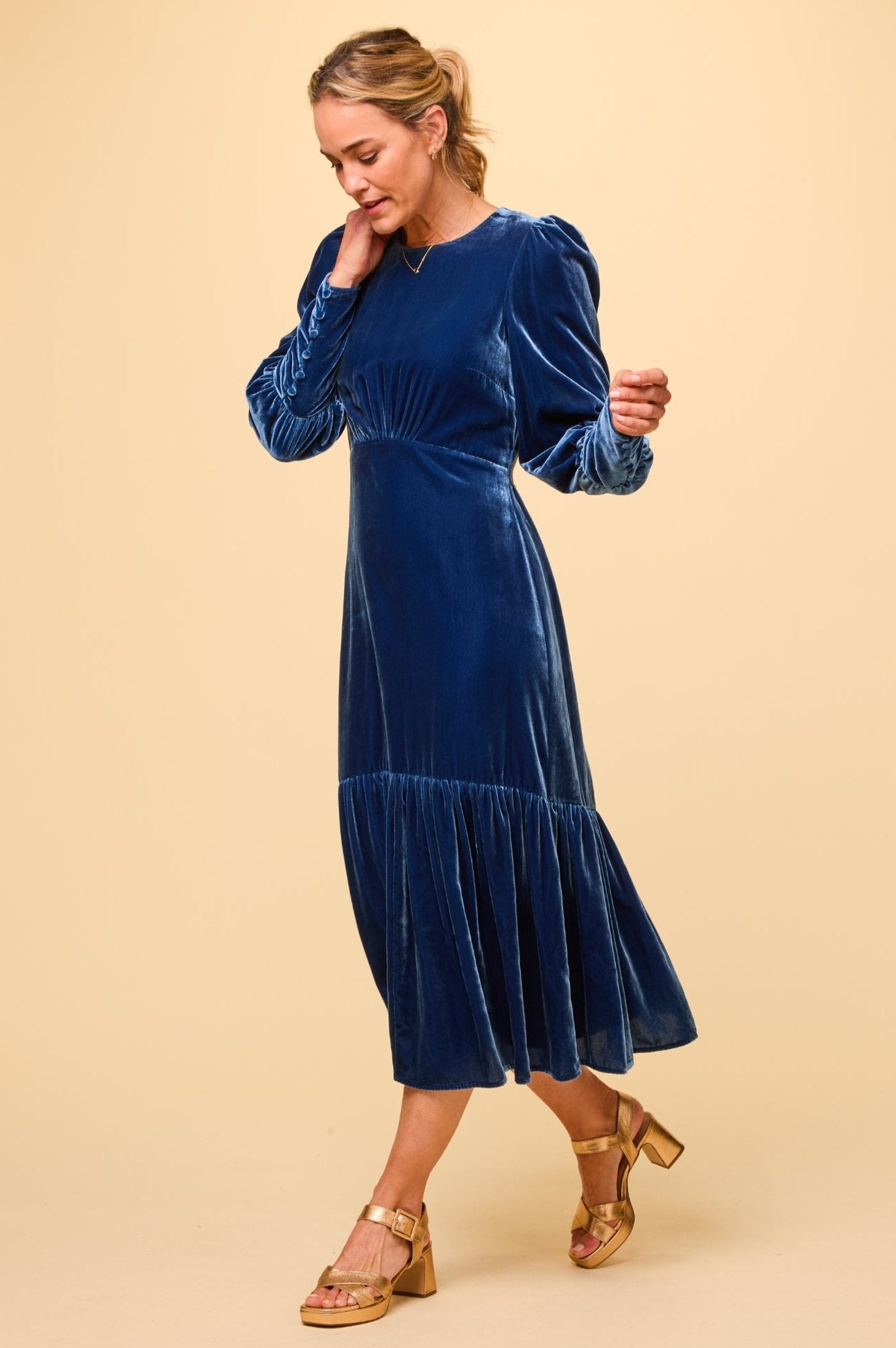 Esmee Women's Velvet Dress - Blue Sapphire Elegant Evening Gown for Parties, Weddings & Special Occasions