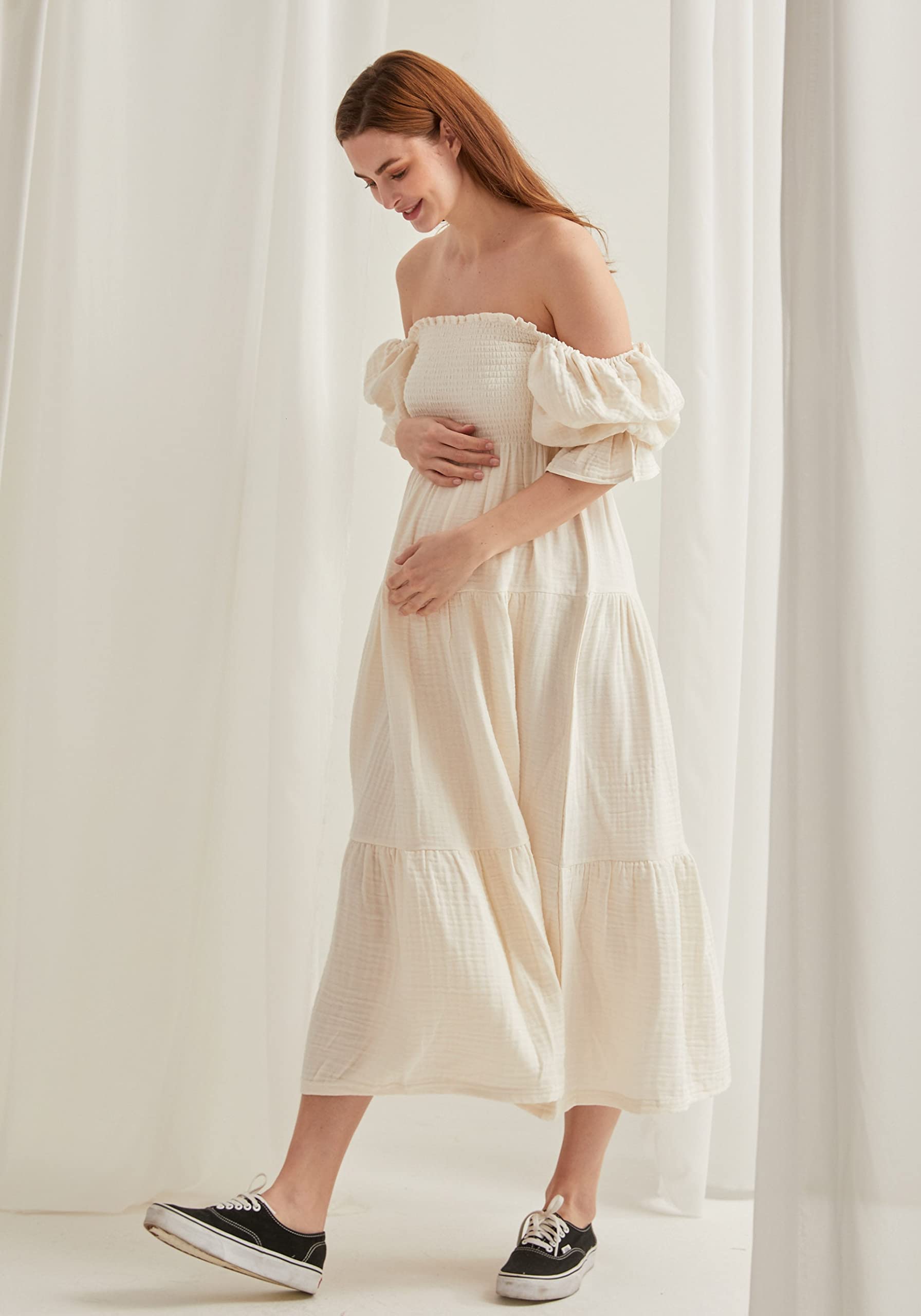 NOTHING FITS BUT Women's Cotton Modal Maternity Dress - Floral Print Pregnancy Maxi Dress for Baby Shower, Nursing & Everyday Comfort | Soft Breathable Fabric for Expecting Mothers