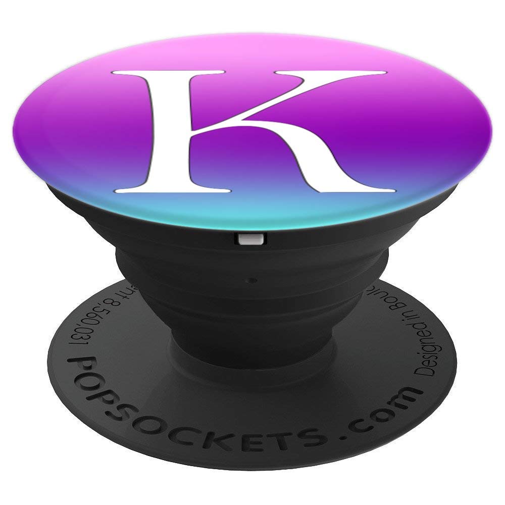 White Initial Letter K Phone Grip - Teal Purple Pink PopSockets Adhesive PopGrip for Secure Phone Handling, Perfect for Selfies, Video Calls, and On-the-Go Convenience