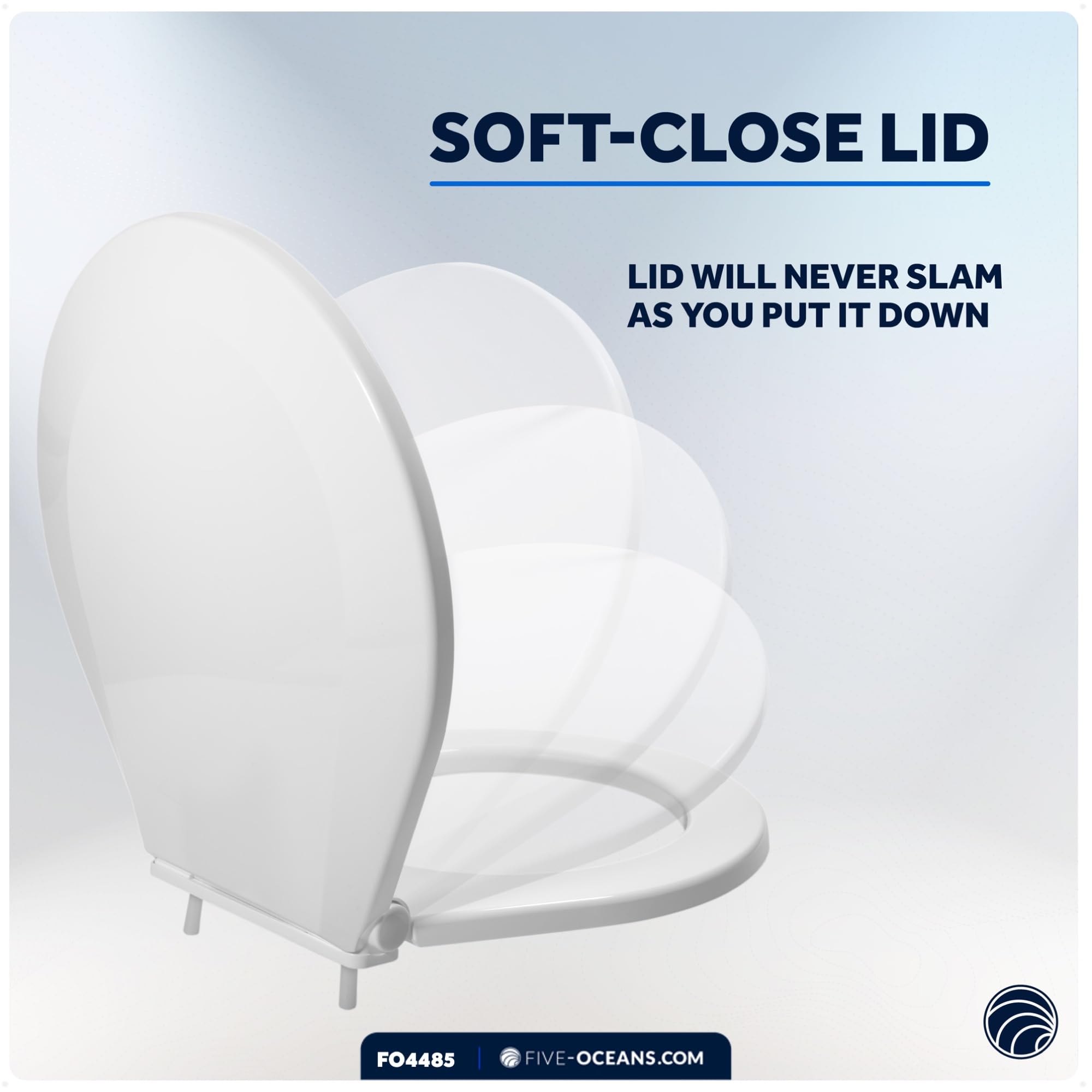 TMC Marine Deluxe Toilet Seat with Cover - Slow Close Quiet Hinges for Boats & RVs, Non-Slip Design, Easy Installation (Model FO4485) - Perfect for Marine Bathrooms, Yachts, and Campers