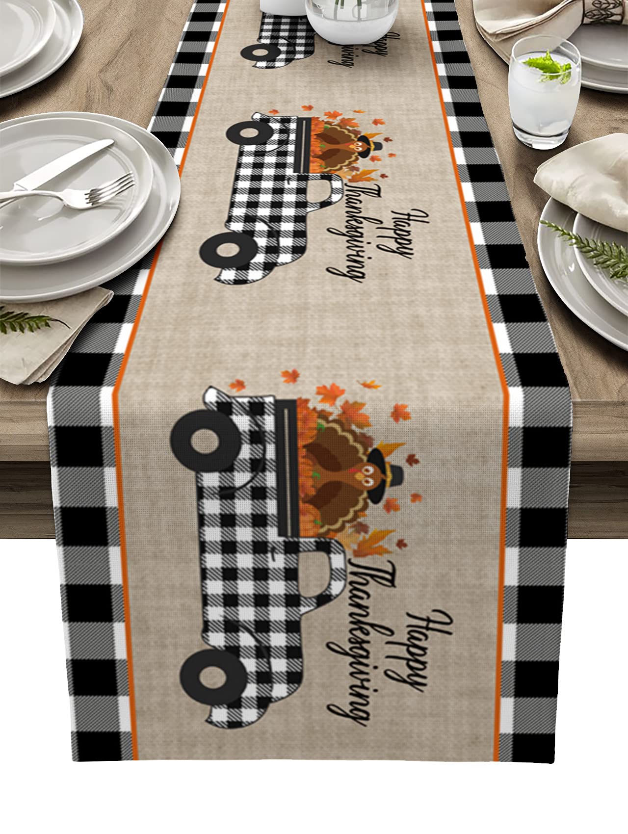 70 Inch Fall Table Runner - Black and White Buffalo Plaid Thanksgiving Decor for Dining Table, Kitchen, Coffee Table & Party | 13x70 Inch Seasonal Table Cover for Autumn, Halloween & Christmas Gatherings