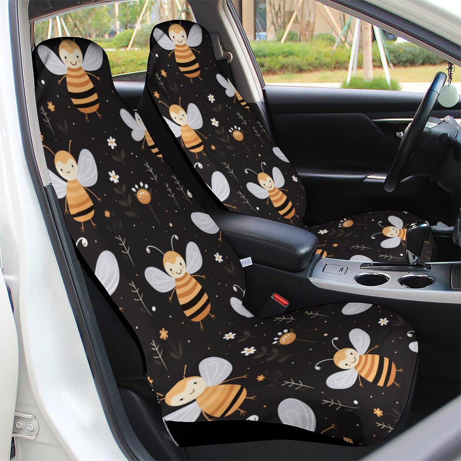 Floral Bee Car Seat Covers - Universal Fit Car Seat Protectors (2PCS) - Soft Washable Car Interior Accessories for Sedan, SUV & Truck - Perfect for Daily Commute, Road Trips & Pet Protection
