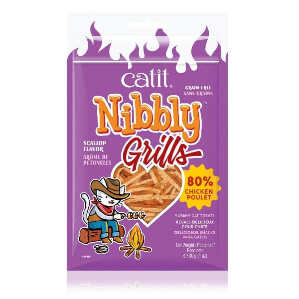 Premium Catit Nibbly Grills Cat Treats - Chicken & Scallop Recipe, Grain-Free Snacks for Adult Cats | Perfect for Training Rewards & Bonding Moments