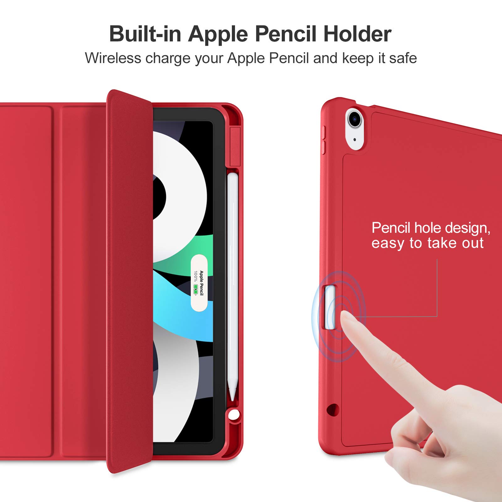 Akkerds iPad Air 6th/5th/4th Generation Case (2024/2022/2020) - 11/10.9 Inch Protective Cover with Pencil Holder & Auto Sleep/Wake | Perfect for Work, School & Travel - Red