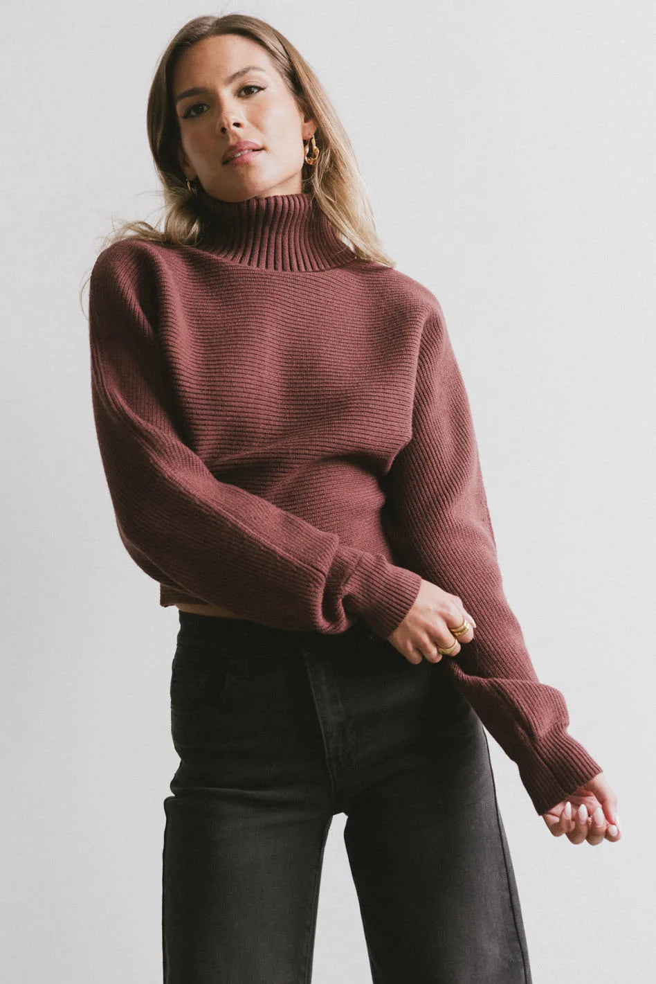 Gracelyn Women's Red Brown Turtleneck Sweater - Cozy Winter Pullover for Casual & Office Wear | FINAL SALE