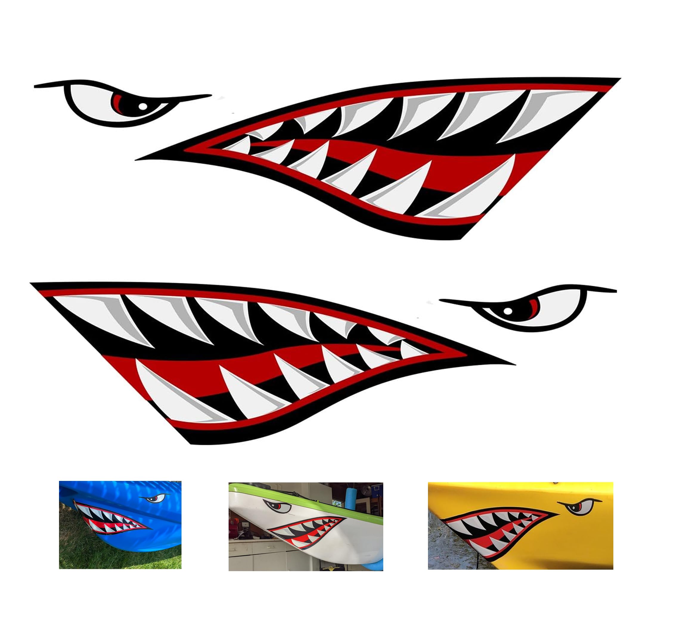 Shark Teeth Decals - 14.8 x 5.0 Inches Reflective Vinyl Stickers for Fishing Boats, Canoes, Trucks & Kayaks - Durable Waterproof Accessories for Outdoor Adventures & Marine Safety