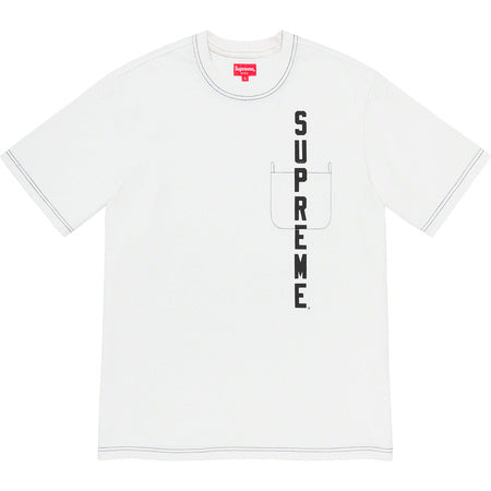 Supreme Contrast Stitch Pocket T-Shirt for Men - White Cotton Casual Tee - Streetwear Fashion for Everyday Wear & Urban Outfits