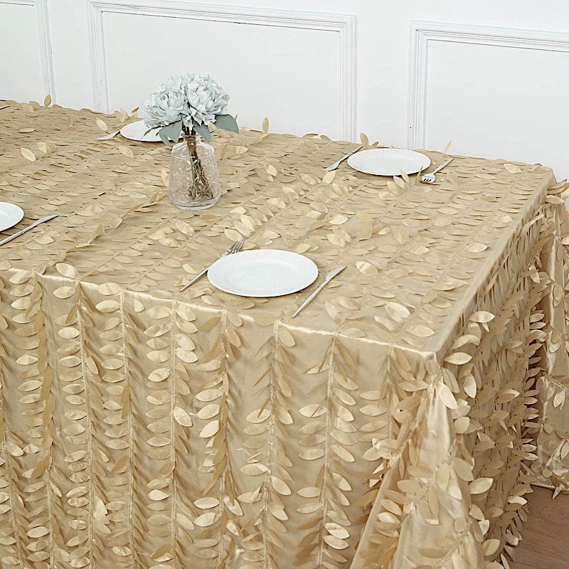 90x156 Inch Taffeta Rectangular Tablecloth with 3D Leaves Design - Elegant Dining Table Cover for Weddings, Parties & Home Decor
