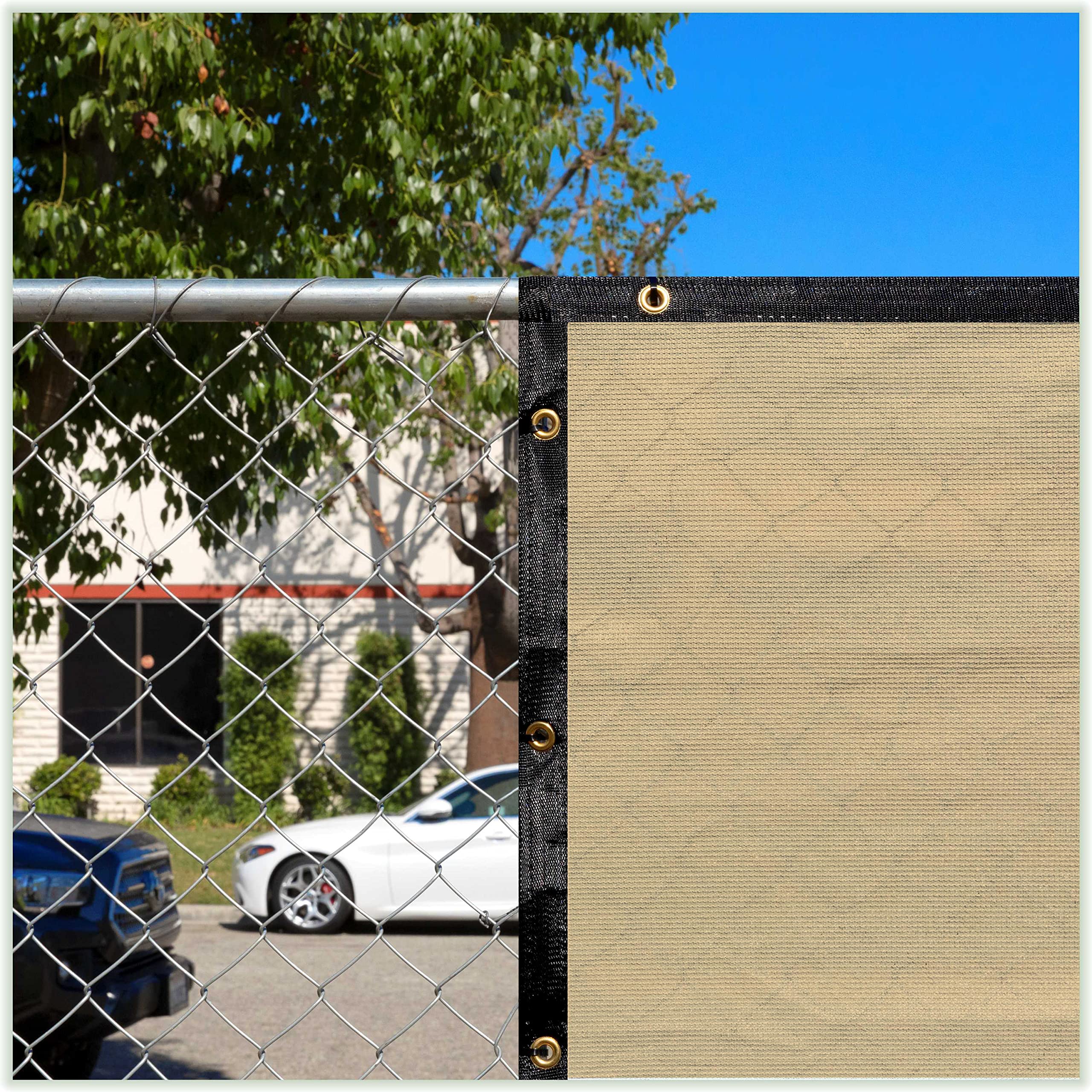 ColourTree 7' x 22' Sand Beige Custom Size Shade Cloth with Grommets - 90% UV Blocking, Durable Mesh Fabric Tarp for Dog Kennel Cover, Fence Privacy Screen, Greenhouse, Chicken Coop & Pet Playpen - Perfect for Outdoor Shade, Garden Protection and Patio Privacy