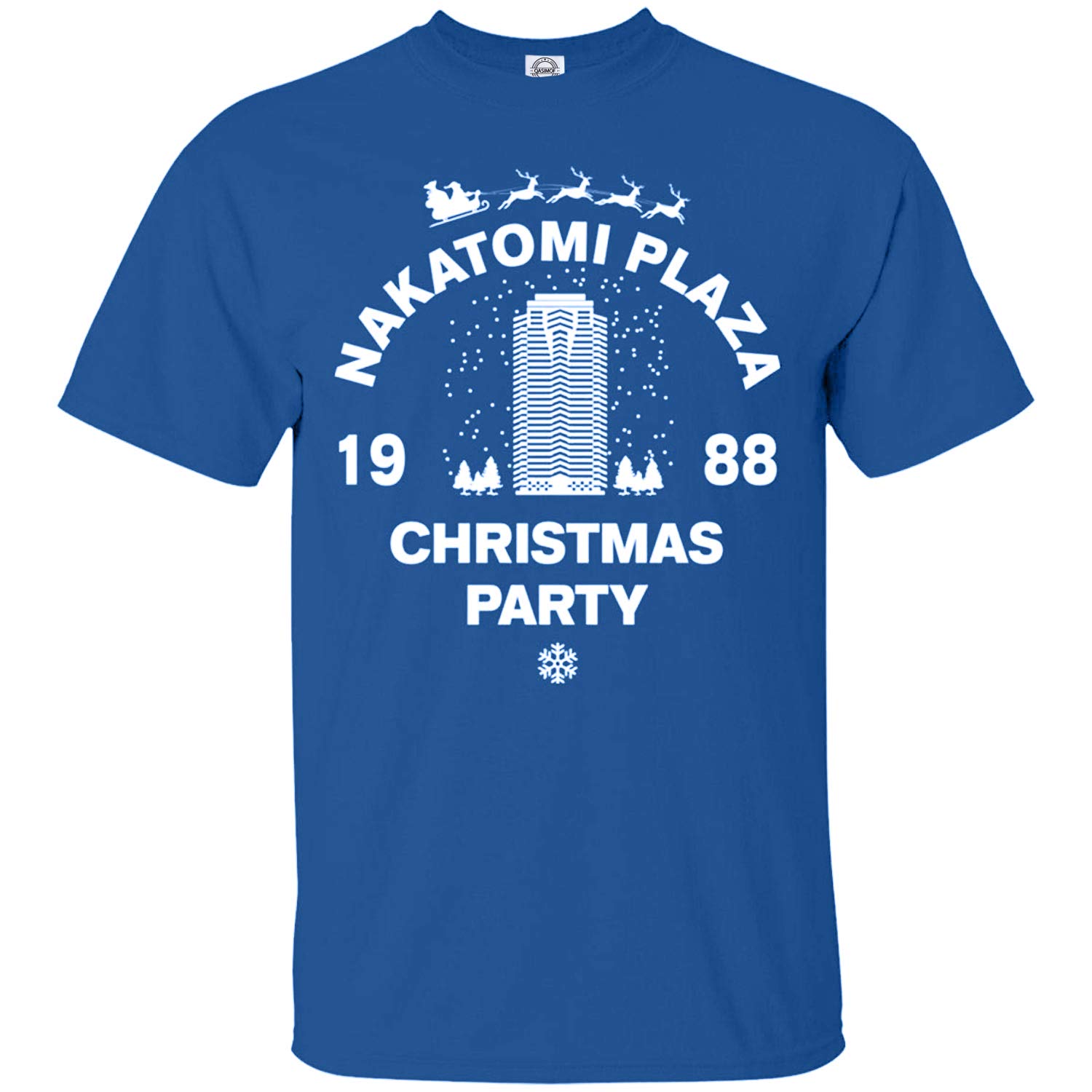 1988 Nakatomi Plaza Christmas Party Pop Culture Unisex T-Shirt - Royal Blue Small | Vintage Movie Fan Gift & Holiday Party Outfit