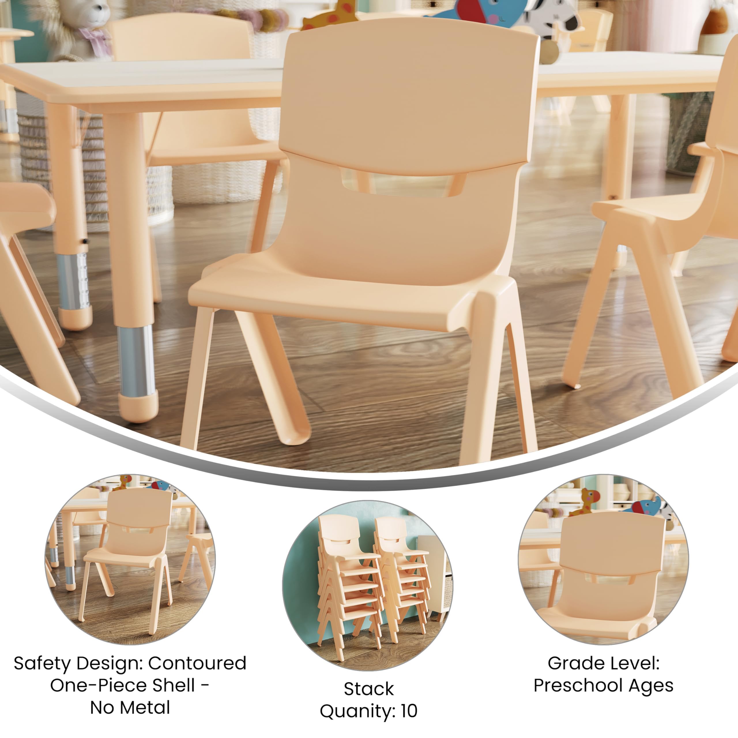 Flash Furniture Whitney 10-Pack Natural Plastic Stackable School Chairs - 12