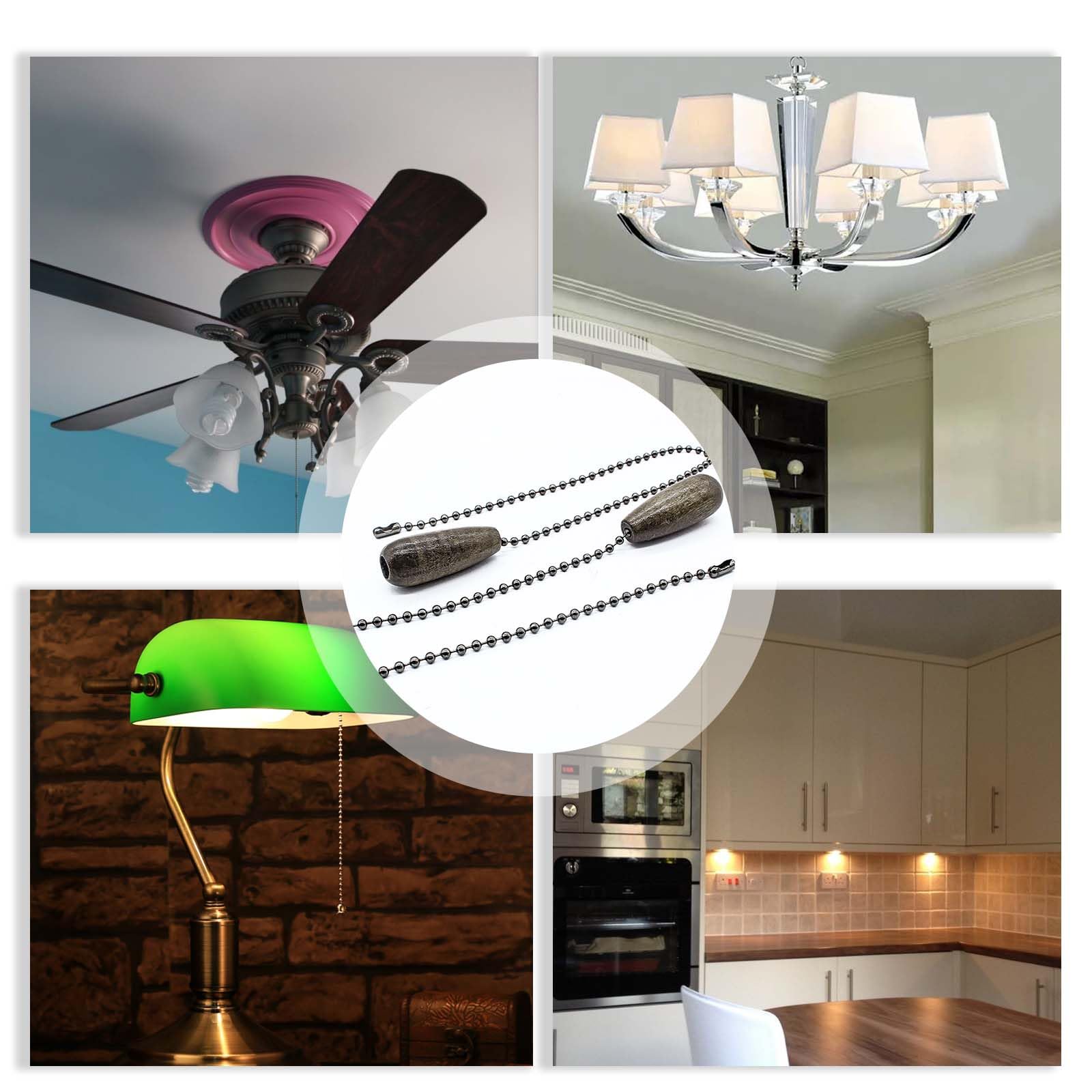 10Pcs Black Ceiling Fan Pull Chain Extenders - Decorative Wooden Fan Chain Replacement for Ceiling Light & Lamp - Perfect for Home, Bedroom, Living Room and Office Decor