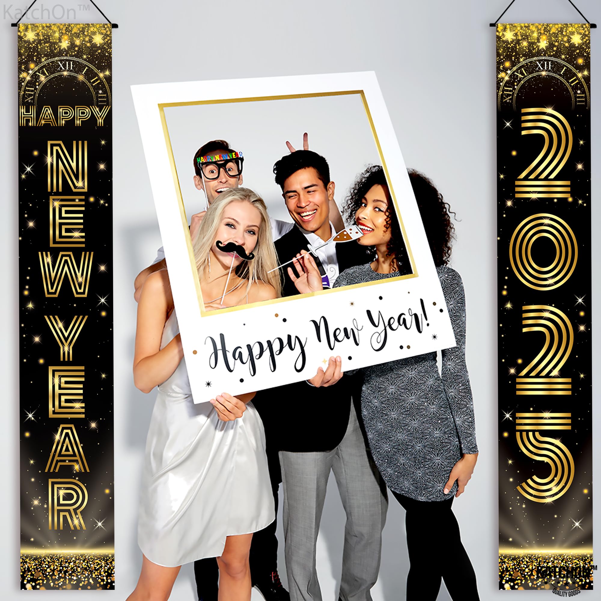 KatchOn 2025 Happy New Year Banner - Large 72x12 Inch New Year Decorations for Door & Wall | 2025 New Year's Eve Party Supplies | Perfect for Home, Office & Holiday Celebrations