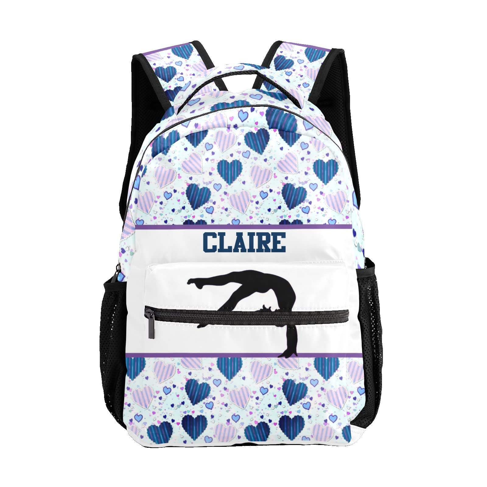 Personalized Kids Backpack with Name - Gymnastics Hearts Design for Girls, Teen Travel School Bag | Perfect for Dance Classes, Sports Practice & Elementary School Use