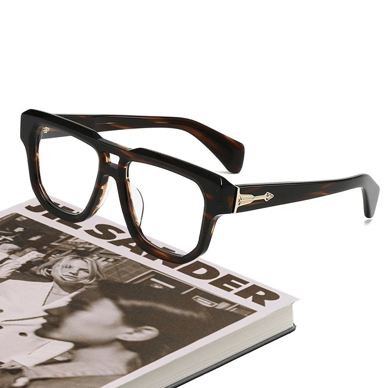 Stylish Black Acetate Unisex Square Frame Eyeglasses with Double Bridge - Perfect for Work, Reading & Fashion (Model 44304)